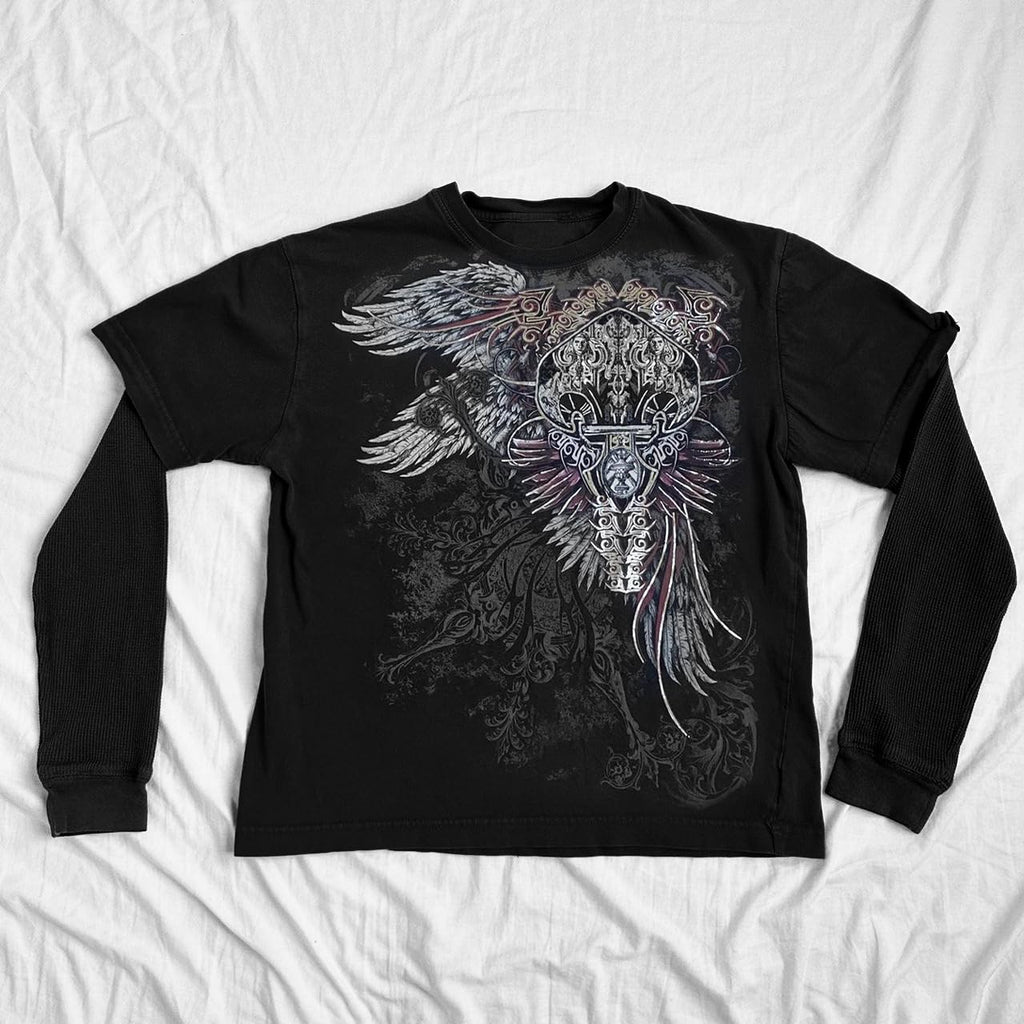 Goth Shirt Gothic Shirt Fake Two-Piece Alternative Clothing Goth Long Sleeve Top Grunge Clothes