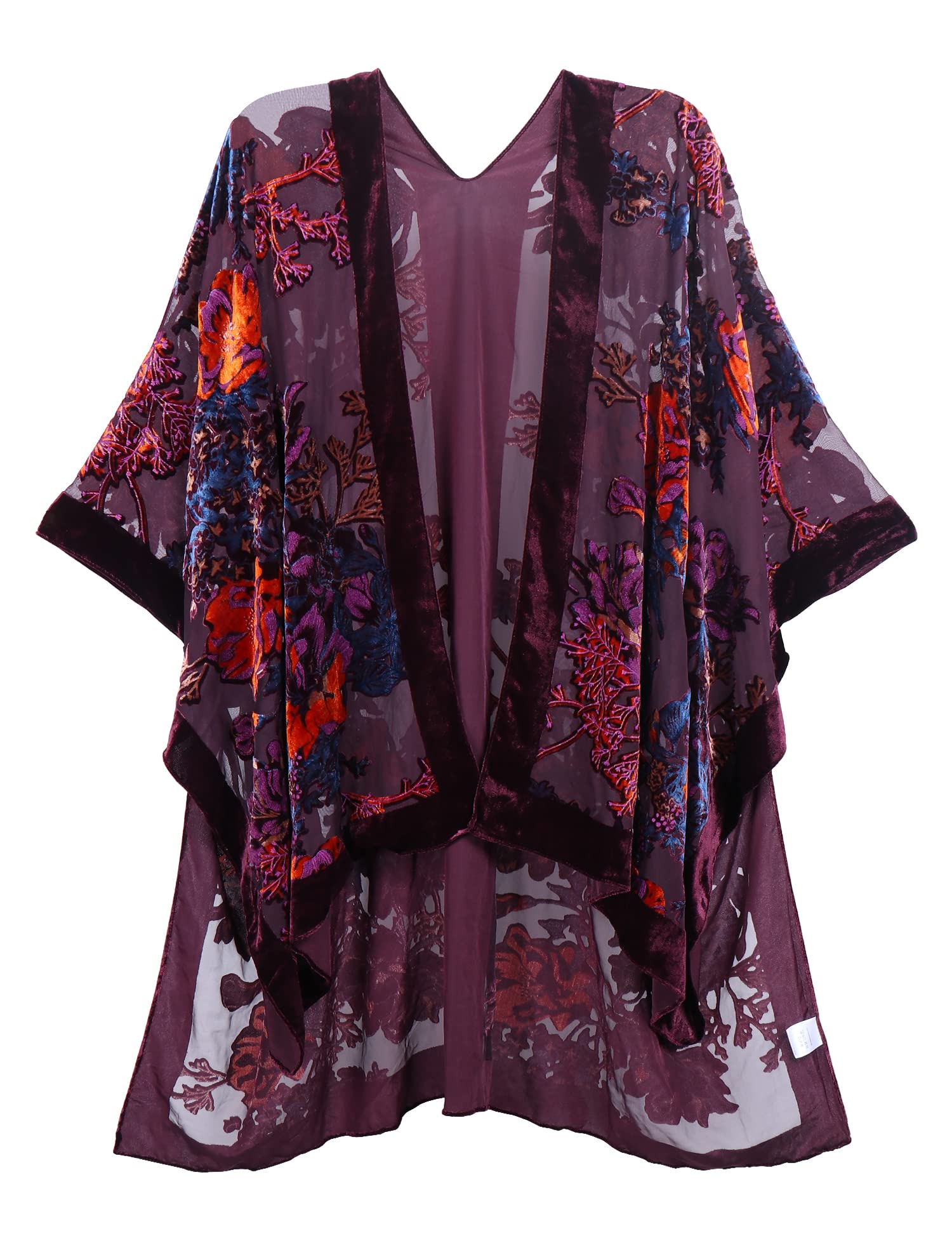 Women's Burnout Velvet Kimono Long Cardigan Cover Up Casual Outfit