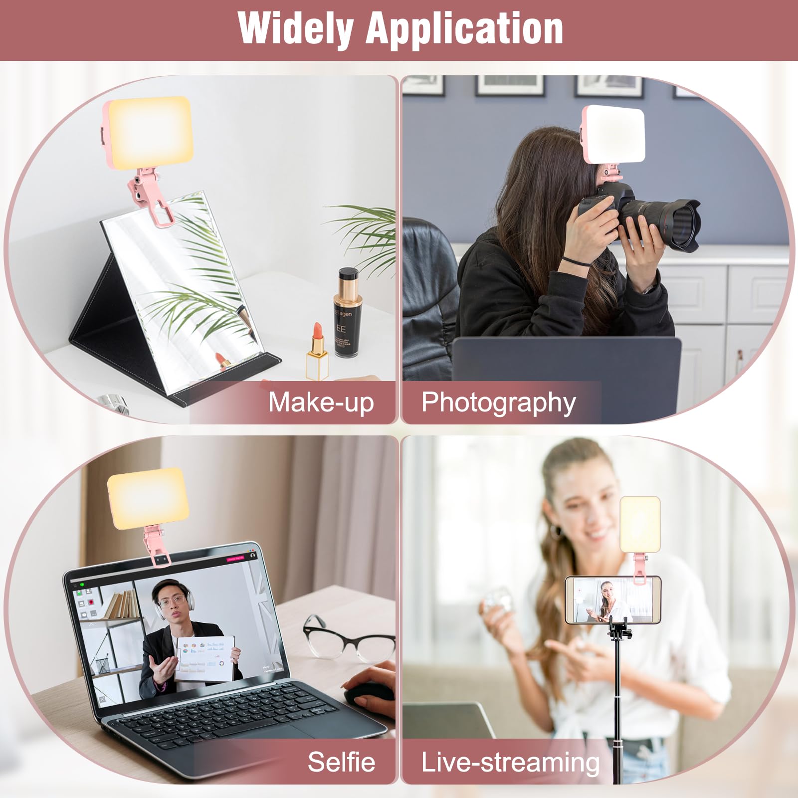 ALTSON 60 LED Portable Selfie Light Video Conference Lighting with Clip & Camera Tripod Adapter Rechargeable 2200mAh CRI 97+, 3 Light Modes for Phone iPhone Webcam Laptop Photo Makeup