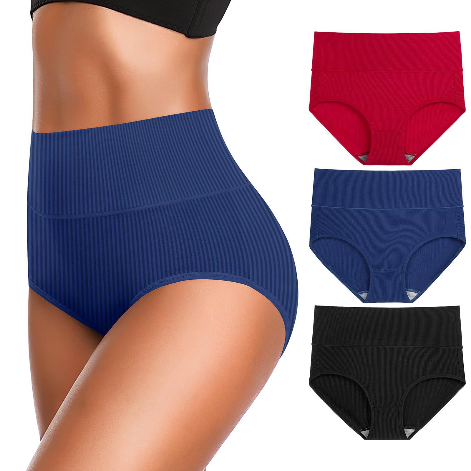 Women's High Waist Cotton Underwear Super Stretchy Briefs Full Coverage Panties Soft Women Panties 5-Pack