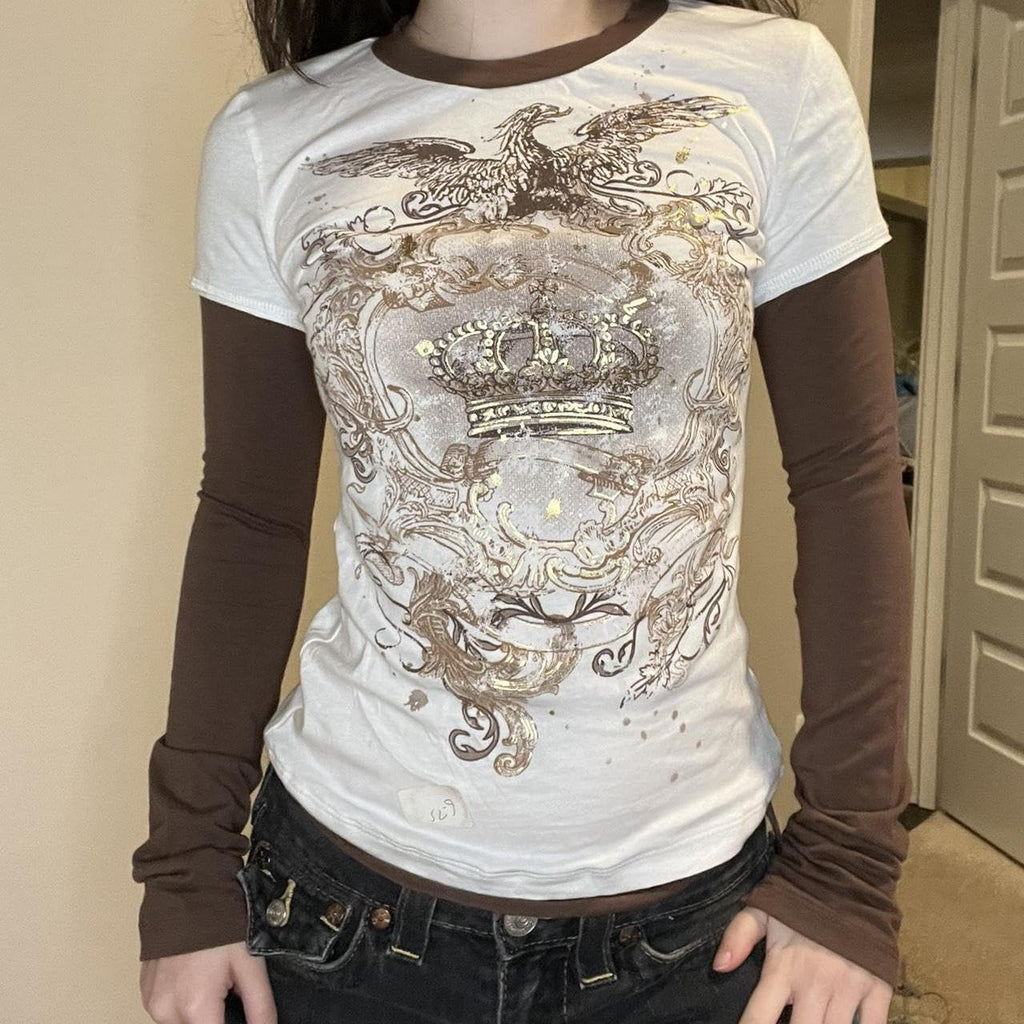 Goth Shirt Gothic Shirt Fake Two-Piece Alternative Clothing Goth Long Sleeve Top Grunge Clothes