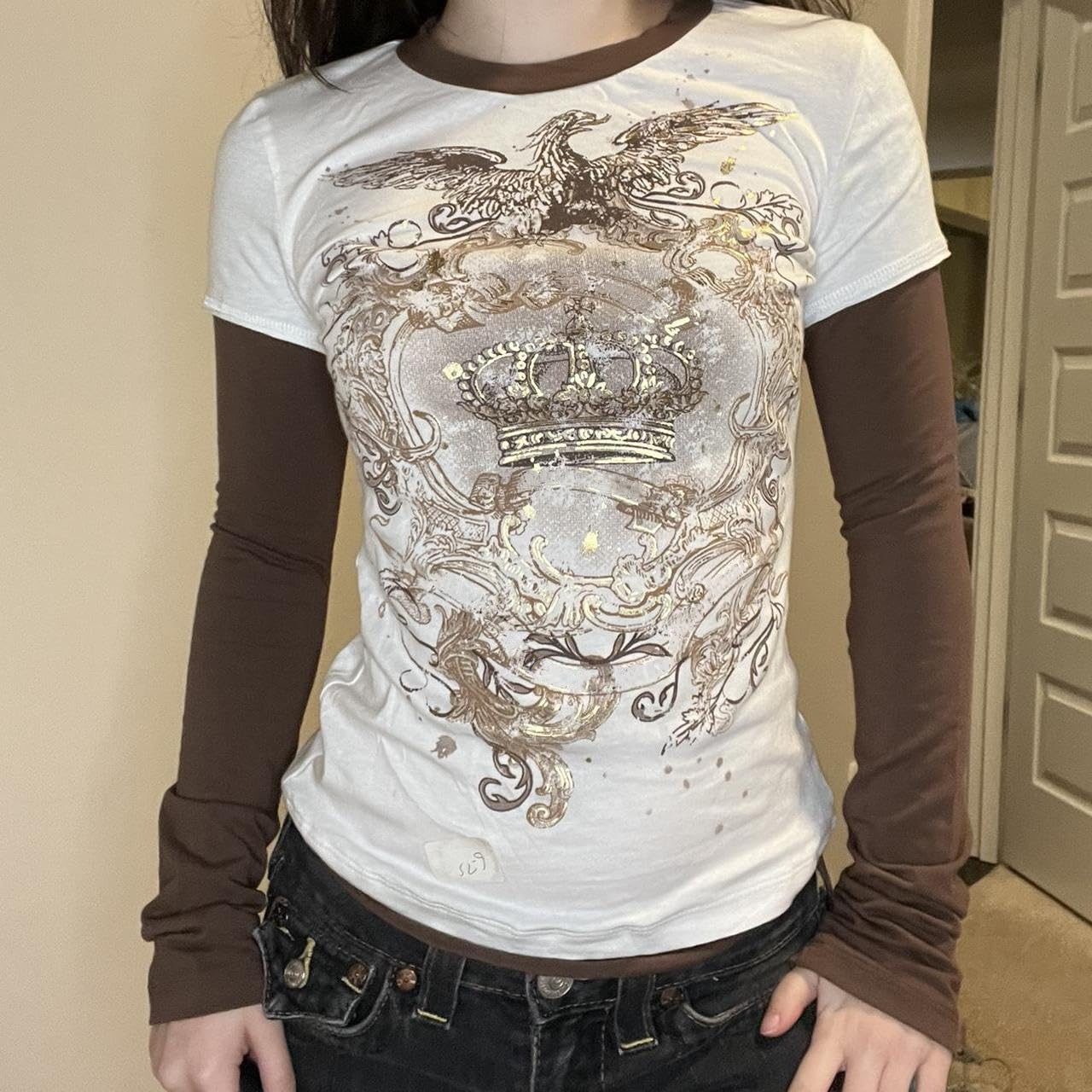 Goth Shirt Gothic Shirt Fake Two-Piece Alternative Clothing Goth Long Sleeve Top Grunge Clothes