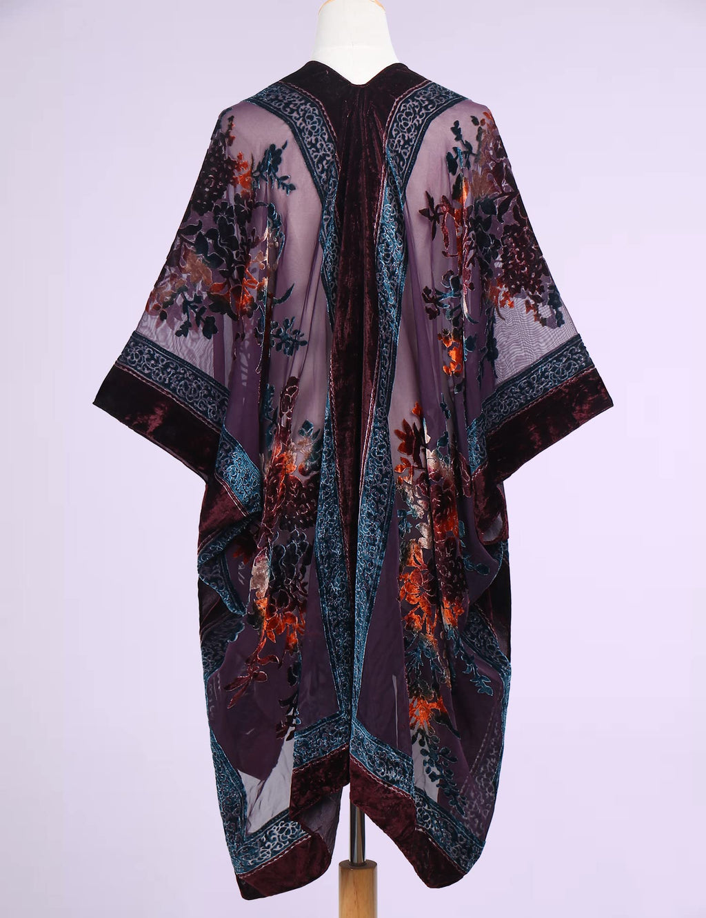 Women's Burnout Velvet Kimono Long Cardigan Cover Up Casual Outfit