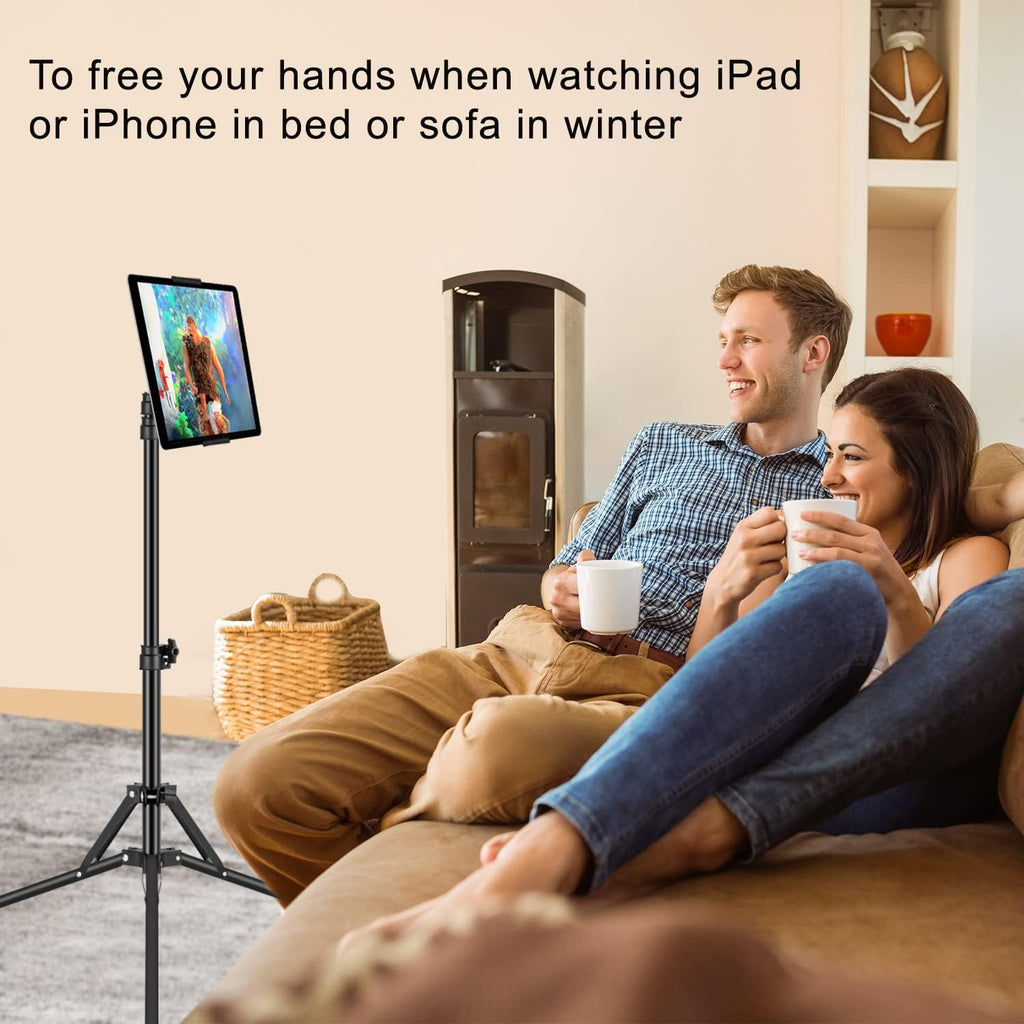 Ipad Tripod Stand, with 65 inch Height Adjustable iPad Stand Holder & iPad Floor Stand with 360° Rotating iPad Tripod Mount for iPad Pro, iPhone, Kindle, and All 4.5-12.9 Inch Tablets