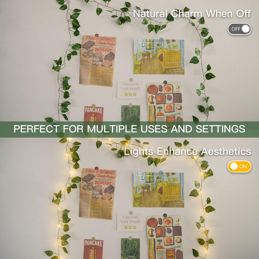 suddus Vine with Fairy Lights Battery Operated, 33ft 100 LED Maple Leaf String Lights with Remote, Dimmable Fall Garland with Lights for Bedroom Wall Indoor Outdoor Thanksgiving Decor (Warm White)