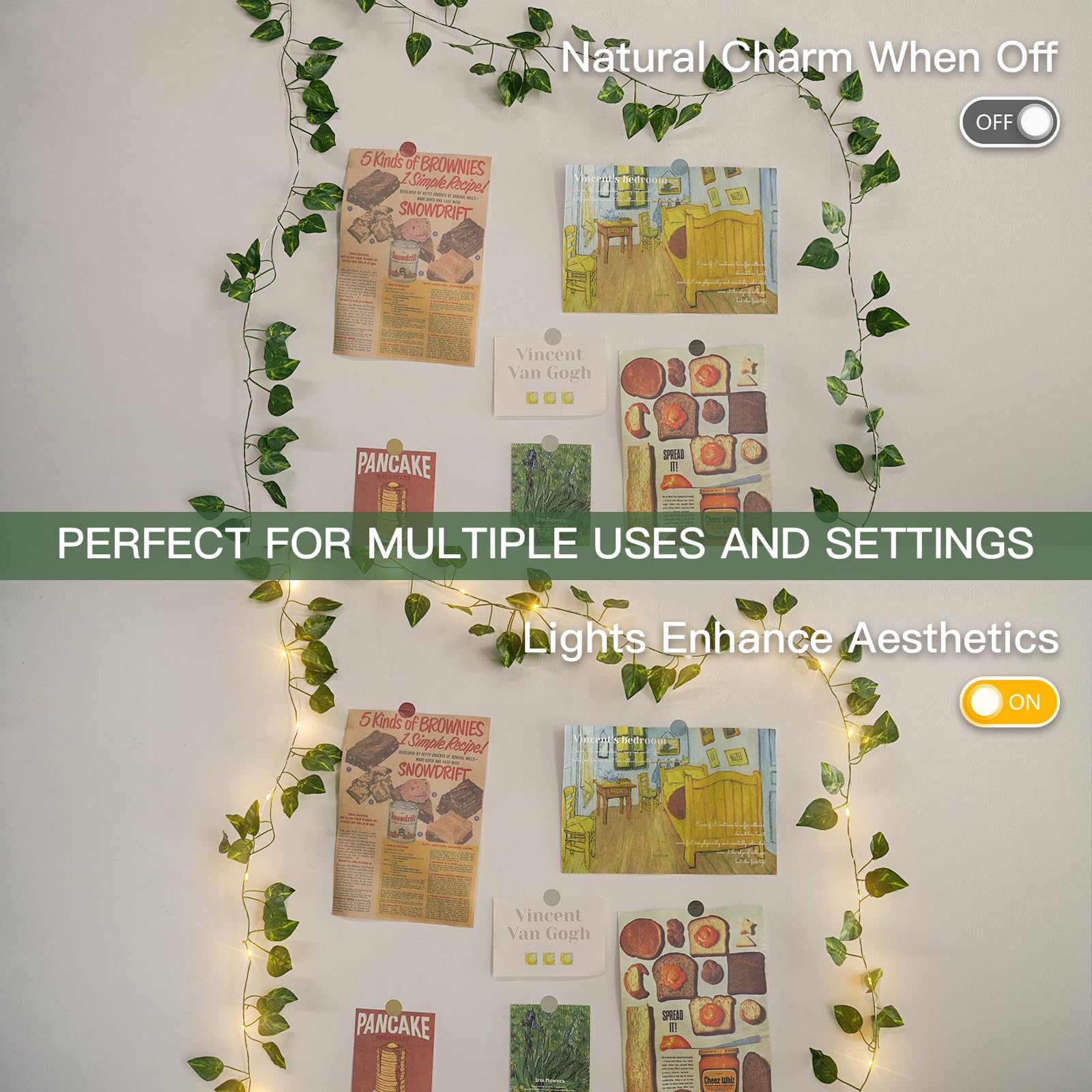 suddus Vine with Fairy Lights Battery Operated, 33ft 100 LED Maple Leaf String Lights with Remote, Dimmable Fall Garland with Lights for Bedroom Wall Indoor Outdoor Thanksgiving Decor (Warm White)