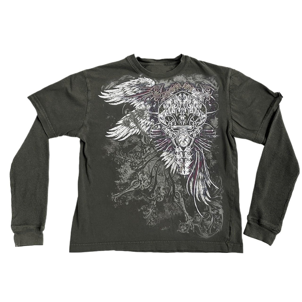 Goth Shirt Gothic Shirt Fake Two-Piece Alternative Clothing Goth Long Sleeve Top Grunge Clothes