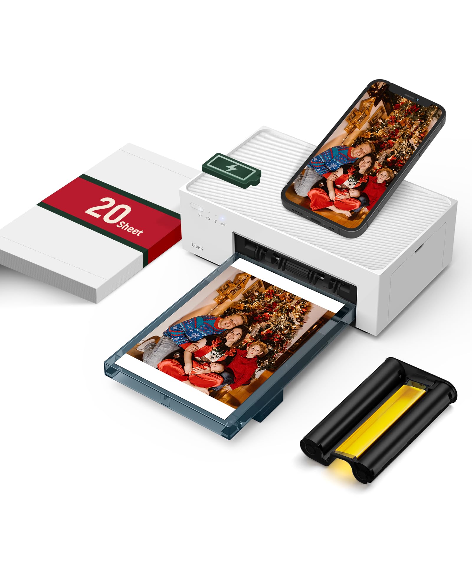 Liene M100 4x6'' Photo Printer, Phone Printer 100 Sheets & 3 Cartridges, Full-Color Photo, Portable Instant Photo Printer for iPhone Android, Thermal Dye Sublimation, Wi-Fi Picture Printer 100 Papers