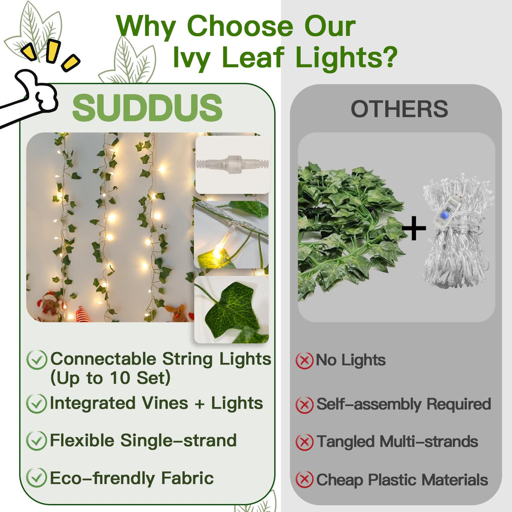 suddus Vine with Fairy Lights Battery Operated, 33ft 100 LED Maple Leaf String Lights with Remote, Dimmable Fall Garland with Lights for Bedroom Wall Indoor Outdoor Thanksgiving Decor (Warm White)