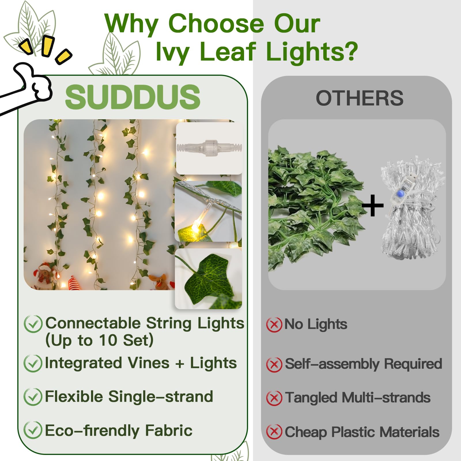 suddus Vine with Fairy Lights Battery Operated, 33ft 100 LED Maple Leaf String Lights with Remote, Dimmable Fall Garland with Lights for Bedroom Wall Indoor Outdoor Thanksgiving Decor (Warm White)