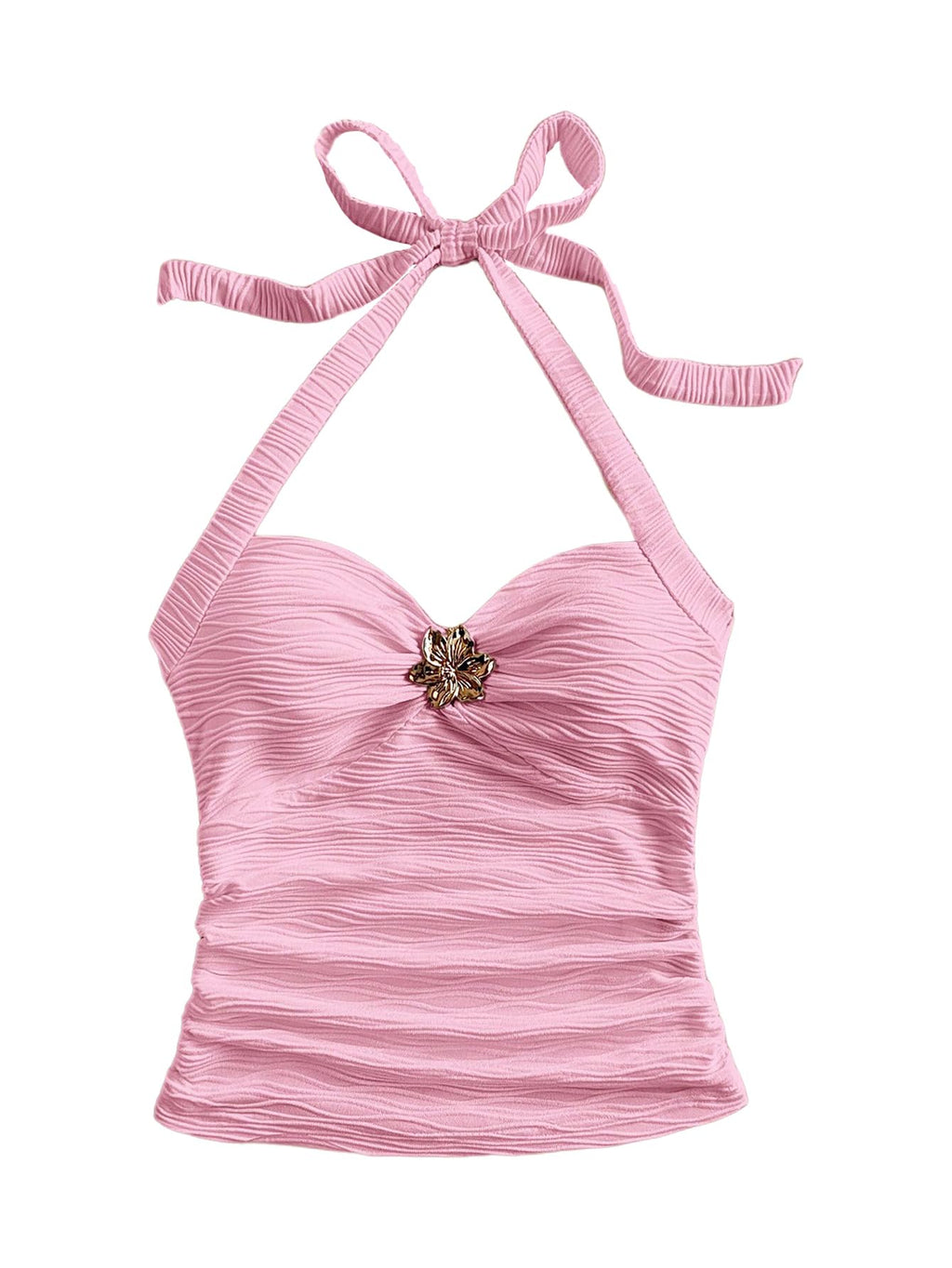 SOLY HUX Women's V Neck Halter Tops Open Back Y2k Ruched Floral Metal Summer Going Out Cami Tops