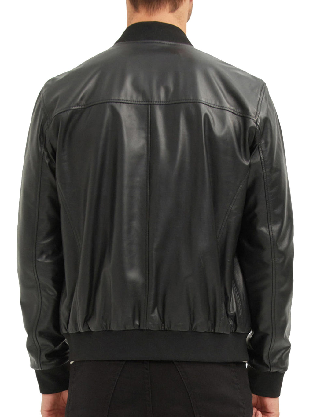 Bigardini Men's Leather Bomber Jacket - Genuine Lambskin Leather Jacket for Men - Black