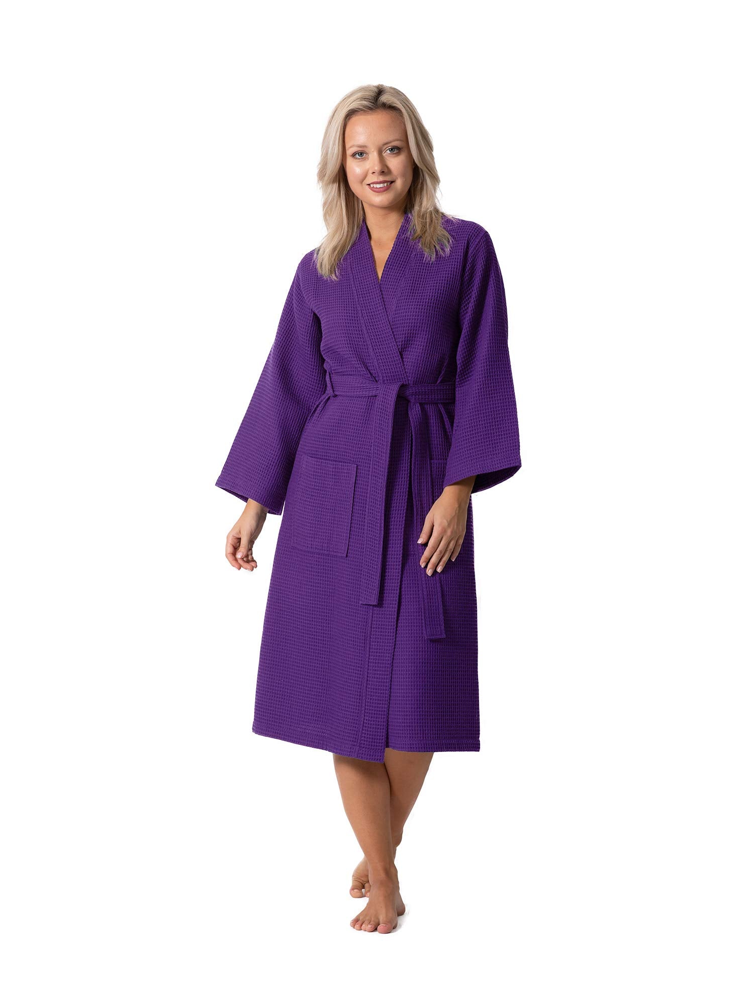 Turkish Linen Waffle Knit Lightweight Kimono Spa & Bath Robes for Women - Quick Dry - Soft
