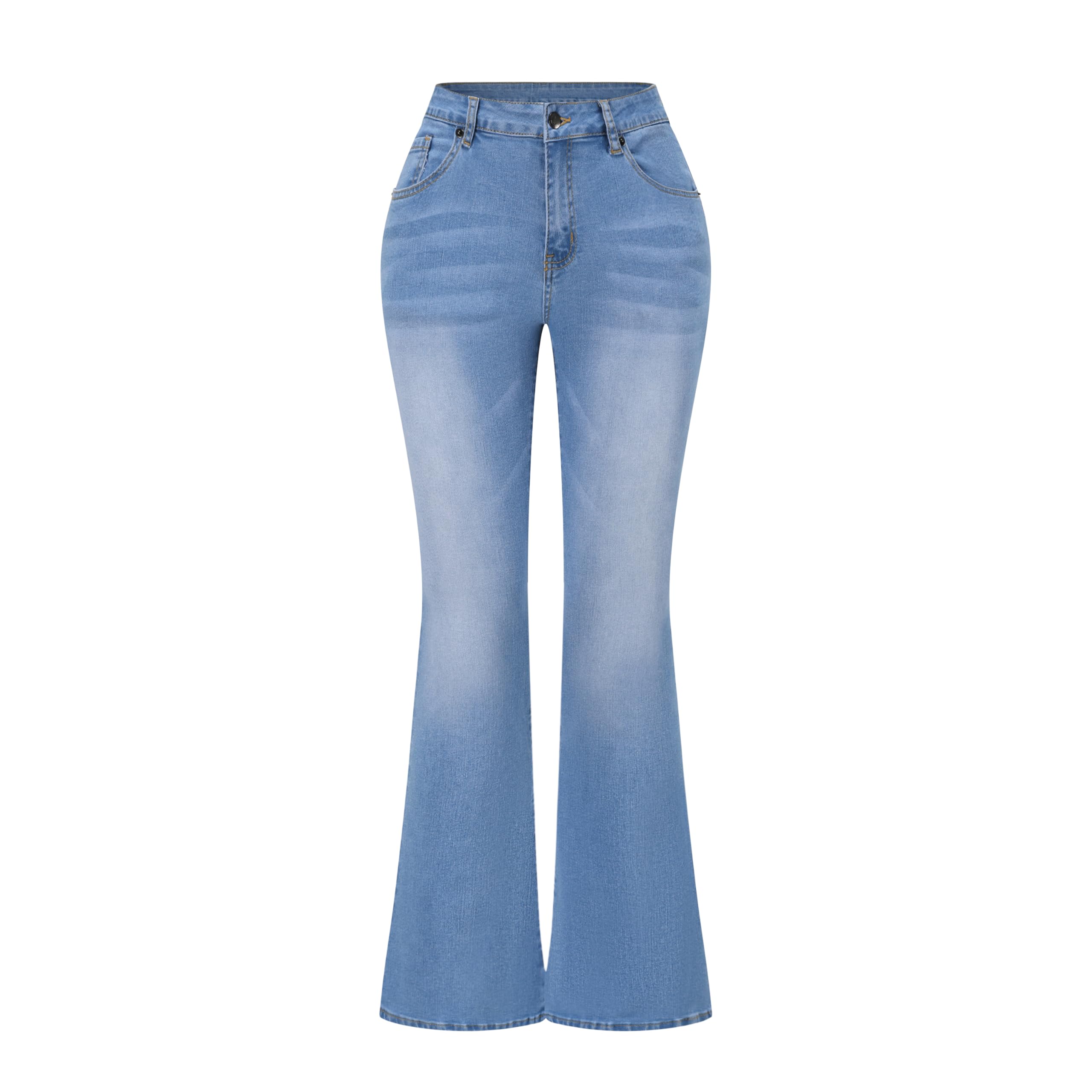 THUNDER STAR Womens Stretchy Mid Rise Flare Jeans Distressed Denim Bell Bottom Pants