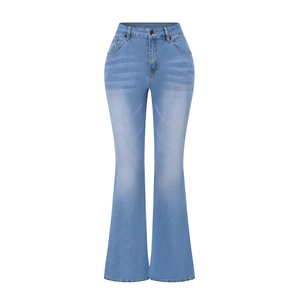 THUNDER STAR Womens Stretchy Mid Rise Flare Jeans Distressed Denim Bell Bottom Pants