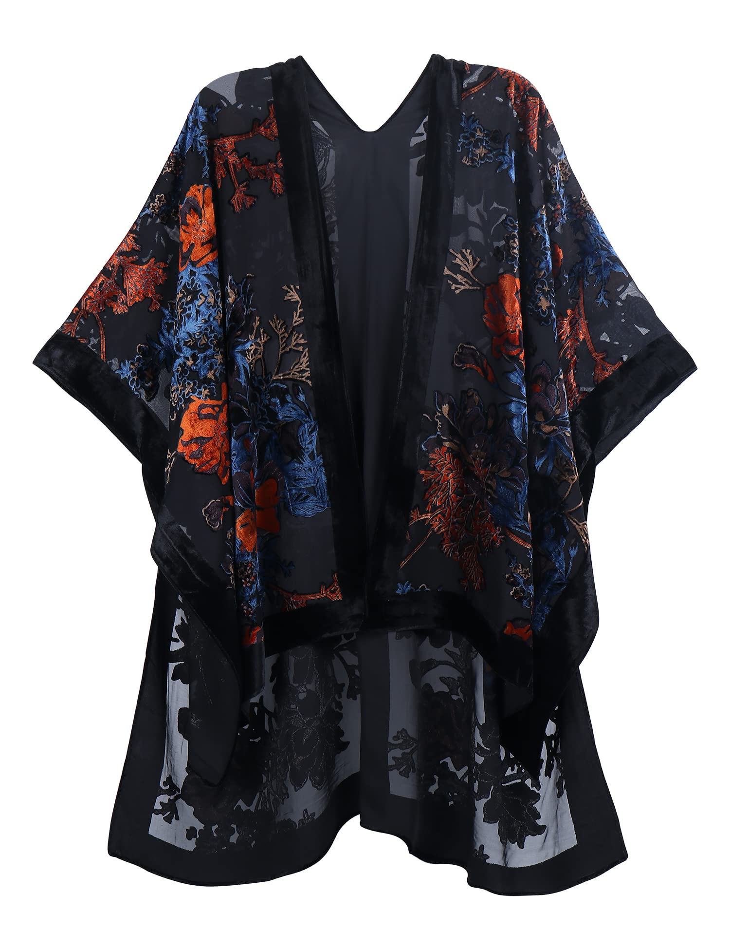 Women's Burnout Velvet Kimono Long Cardigan Cover Up Casual Outfit