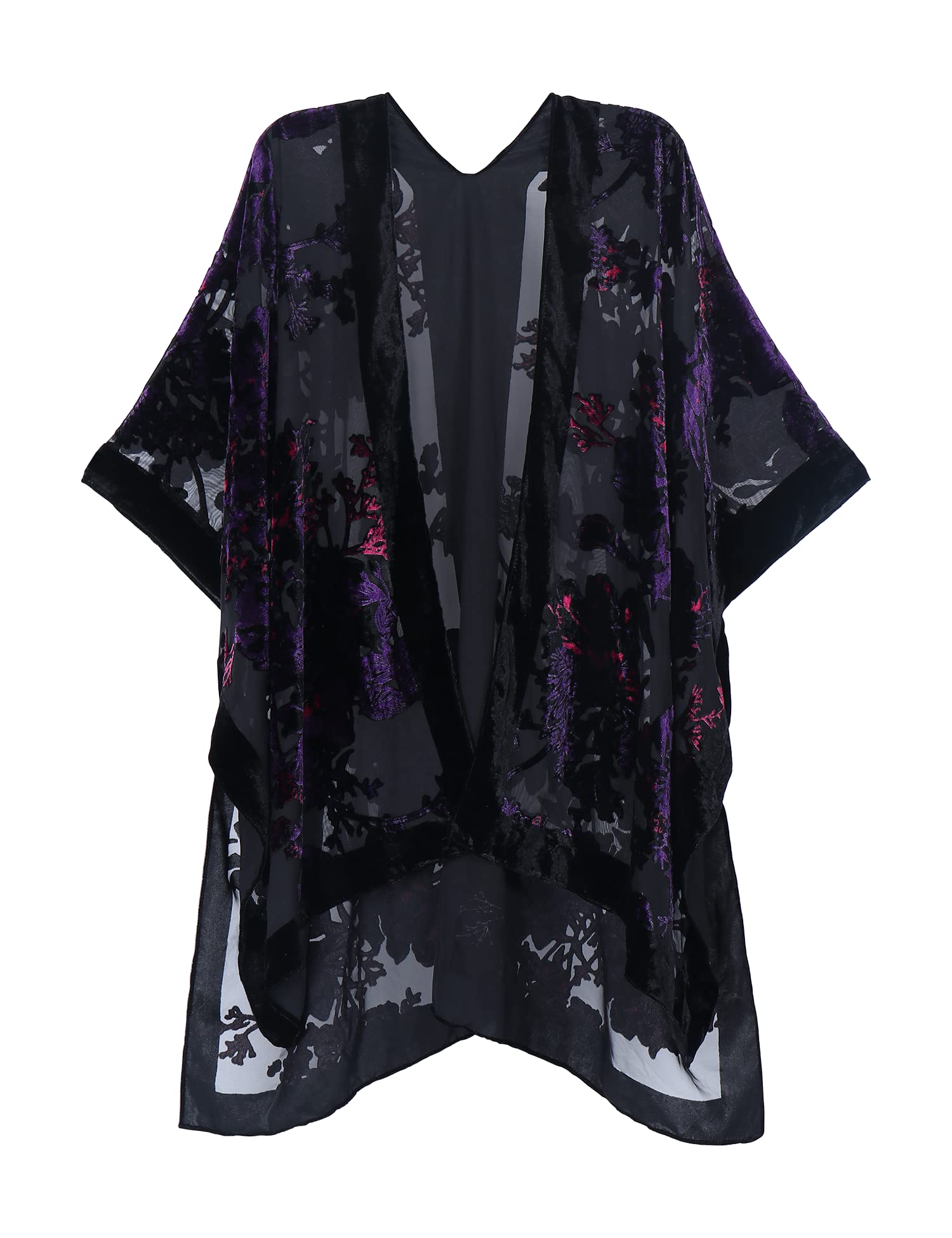 Women's Burnout Velvet Kimono Long Cardigan Cover Up Casual Outfit