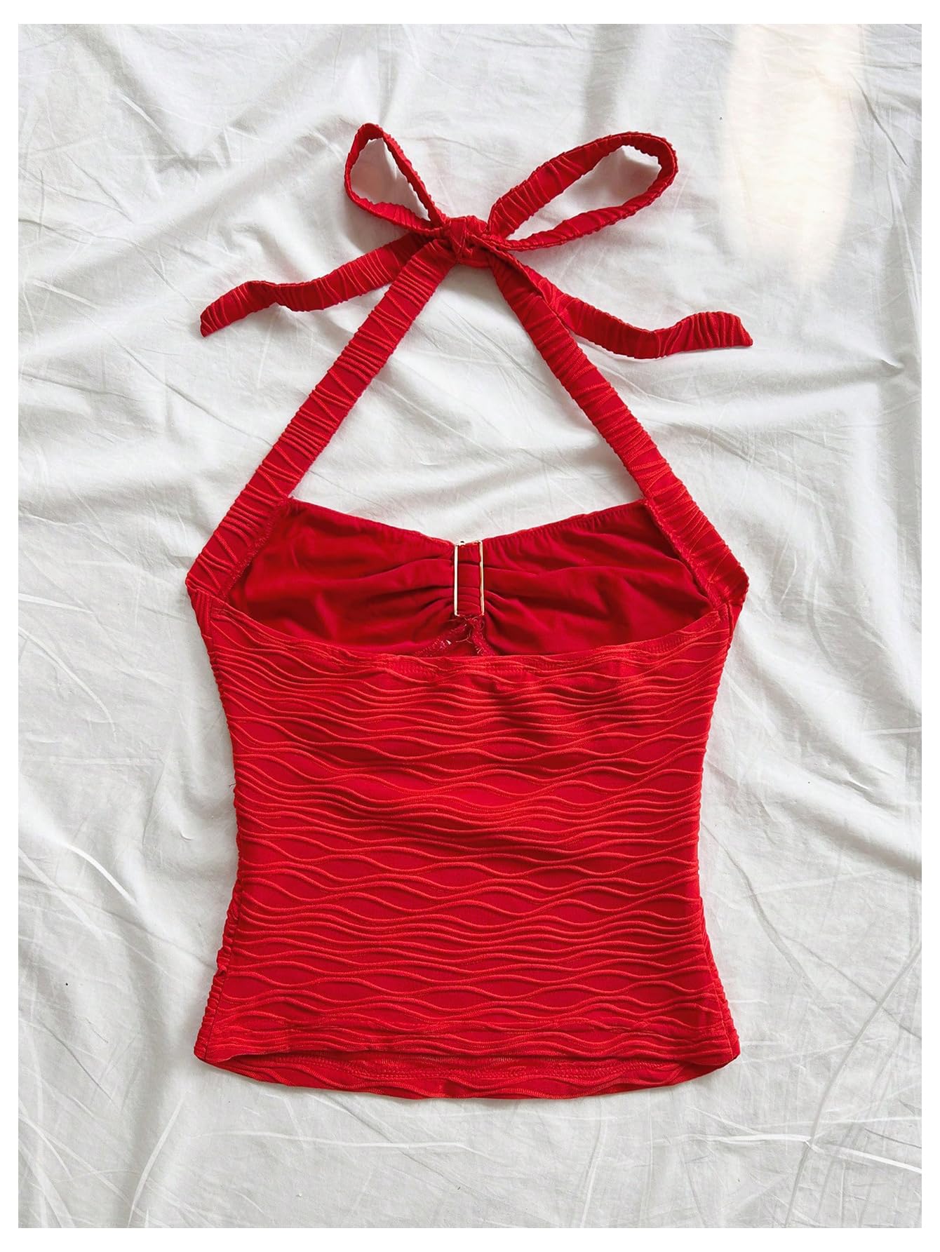 SOLY HUX Women's V Neck Halter Tops Open Back Y2k Ruched Floral Metal Summer Going Out Cami Tops