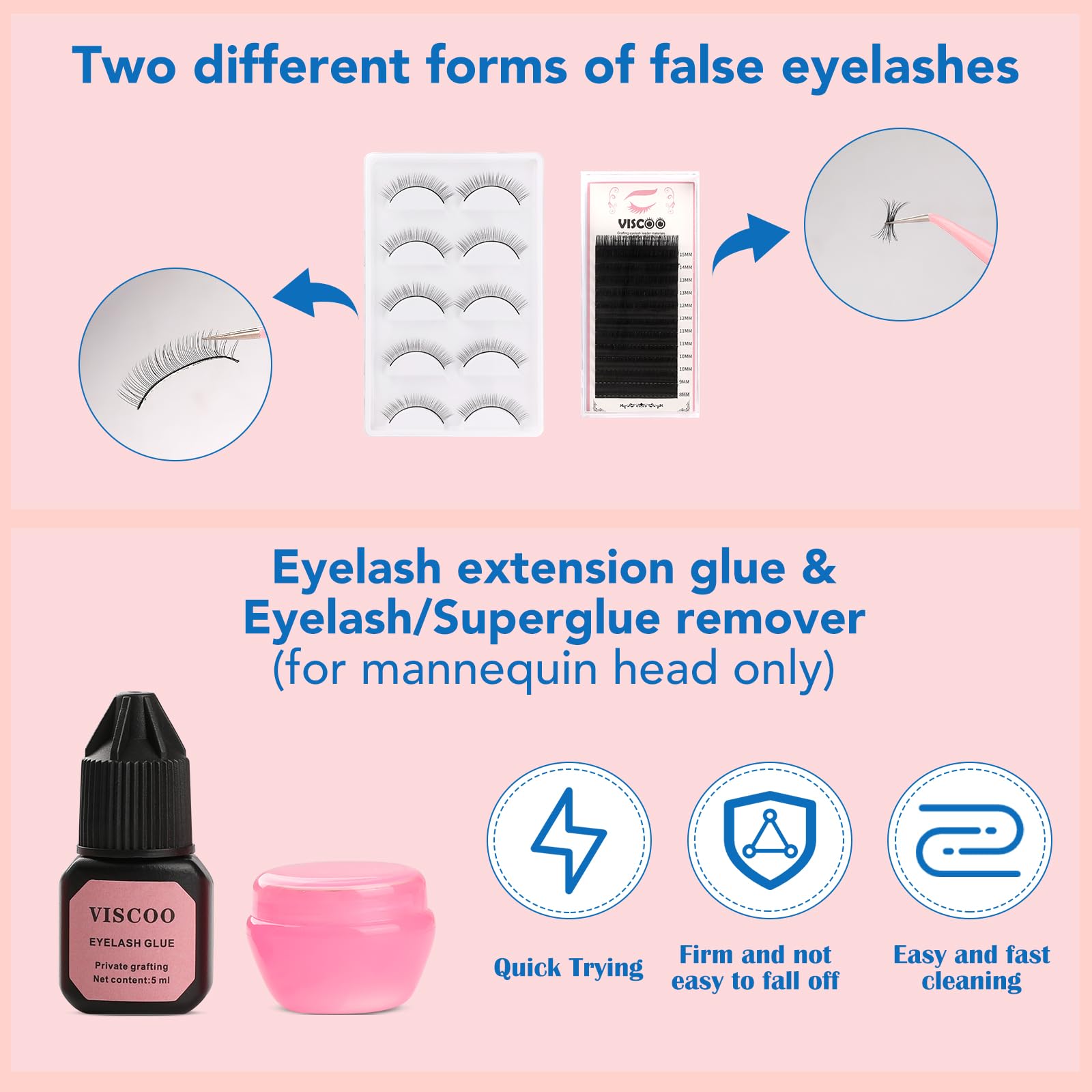 Eyelash Extension Kit for Beginners, Professional Lash Extension Kit with Mannequin Head, Lash Starter Kit with Lash Fan, Lash Extension Supplies for Practice Training Kit