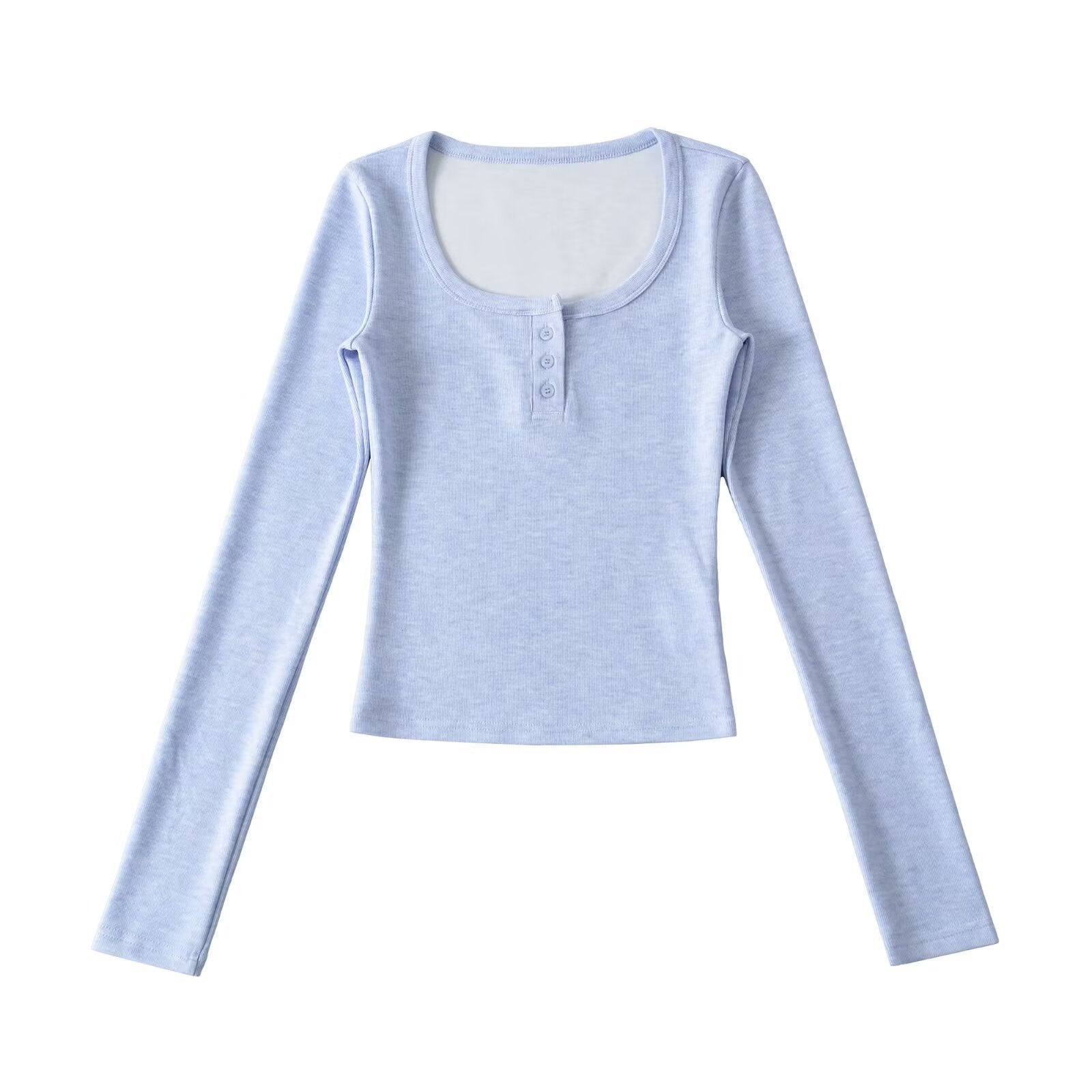 Round neck single breasted slim fit long sleeved T-shirt