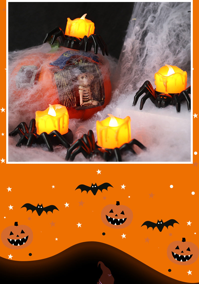 Halloween Pumpkin Lantern Atmosphere Decoration Props LED Electronic Candle Lamp Luminous Spider Night Lamp Decoration