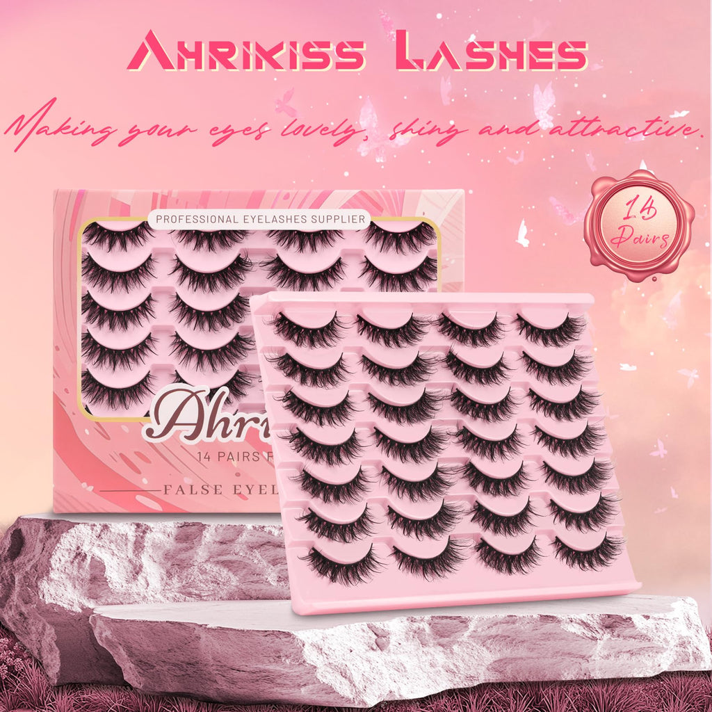 Ahrikiss Lashes Wispy False Eyelashes Natural Look Cat Eye Lashes 8 Pairs Faux Mink Lashes Lightweight Eyelashes Kit with Lash Glue and Lash Tweezers Soft Fake Lashes (Ethereal)