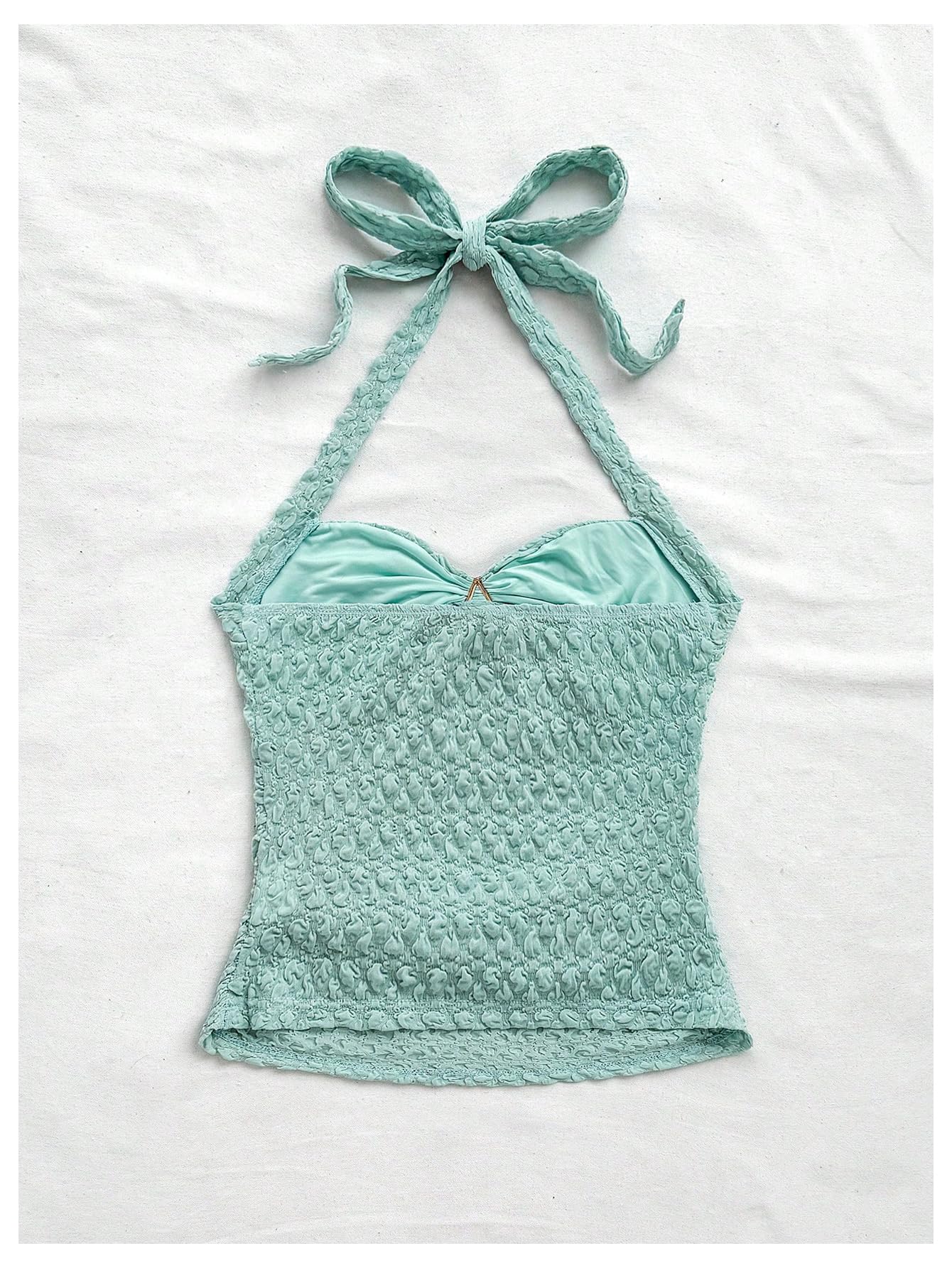 SOLY HUX Women's V Neck Halter Tops Open Back Y2k Ruched Floral Metal Summer Going Out Cami Tops