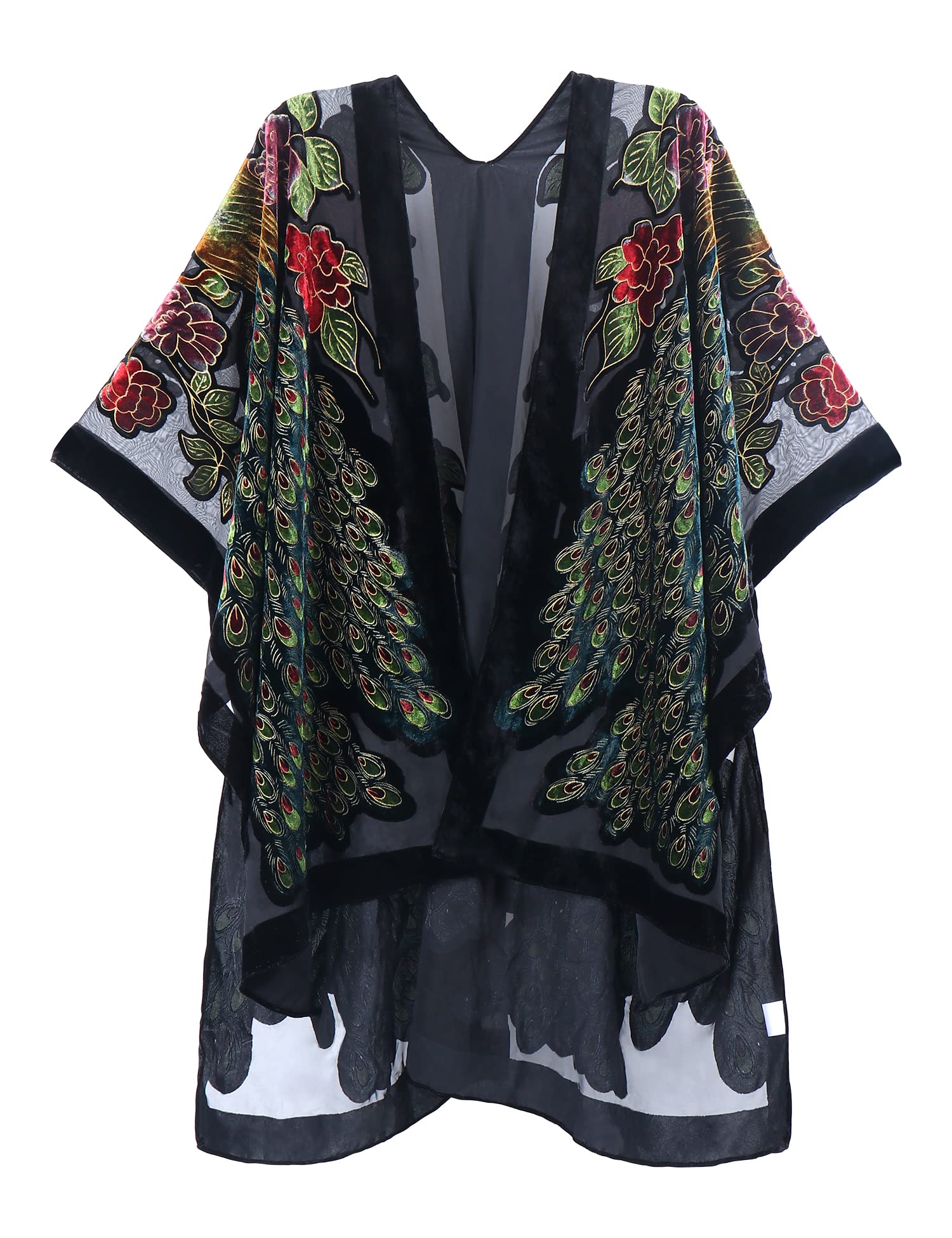Women's Burnout Velvet Kimono Long Cardigan Cover Up Casual Outfit