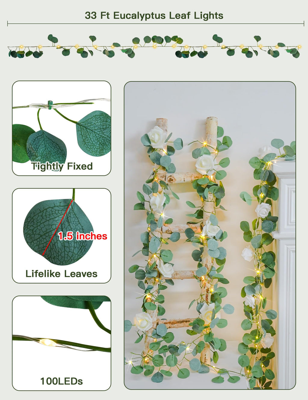 suddus Vine with Fairy Lights Battery Operated, 33ft 100 LED Maple Leaf String Lights with Remote, Dimmable Fall Garland with Lights for Bedroom Wall Indoor Outdoor Thanksgiving Decor (Warm White)