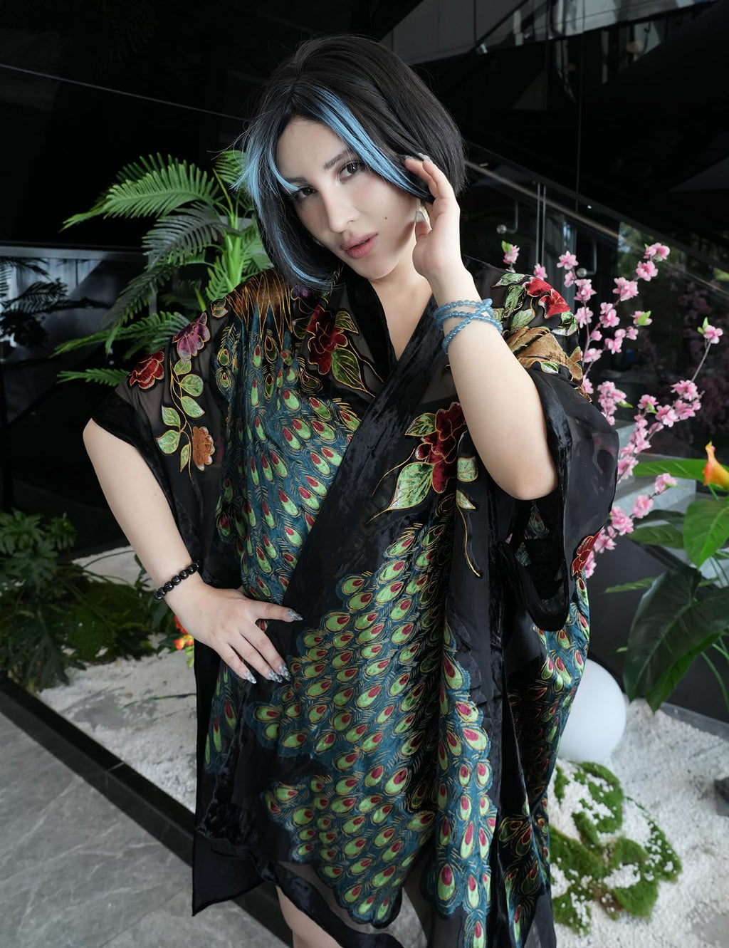 Women's Burnout Velvet Kimono Long Cardigan Cover Up Casual Outfit