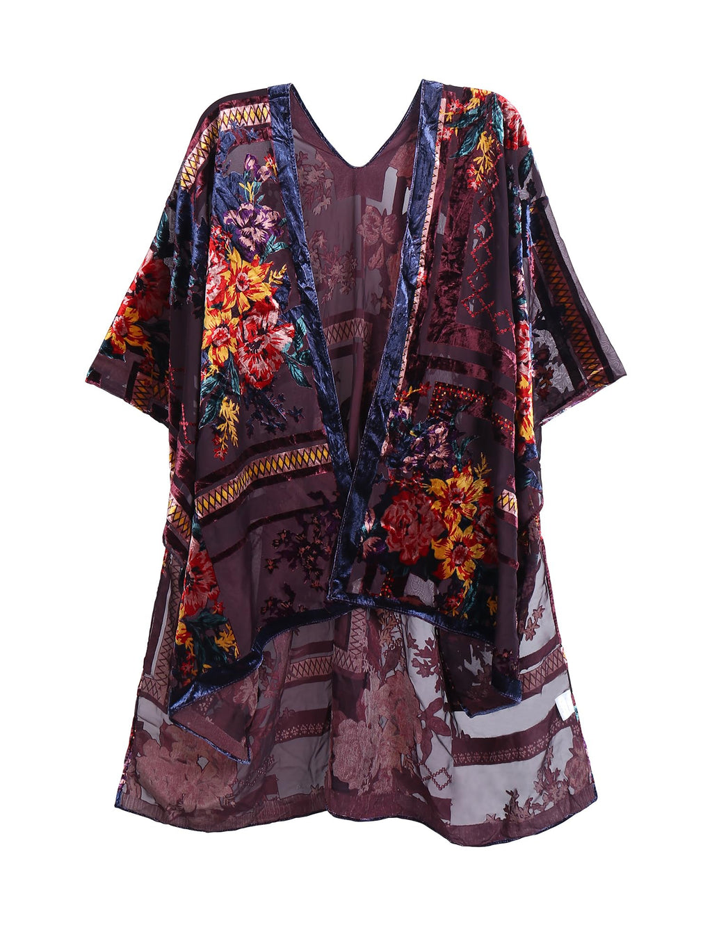 Women's Burnout Velvet Kimono Long Cardigan Cover Up Casual Outfit
