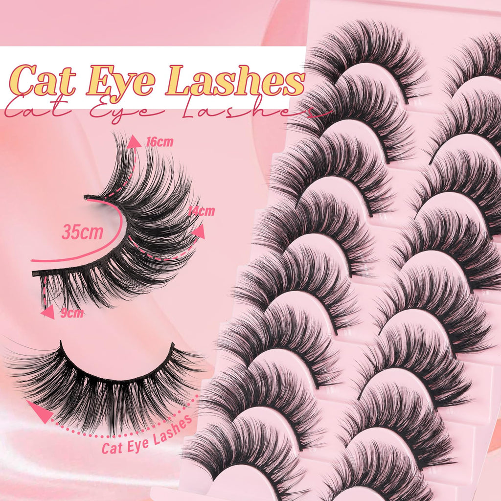 Ahrikiss Lashes Wispy False Eyelashes Natural Look Cat Eye Lashes 8 Pairs Faux Mink Lashes Lightweight Eyelashes Kit with Lash Glue and Lash Tweezers Soft Fake Lashes (Ethereal)