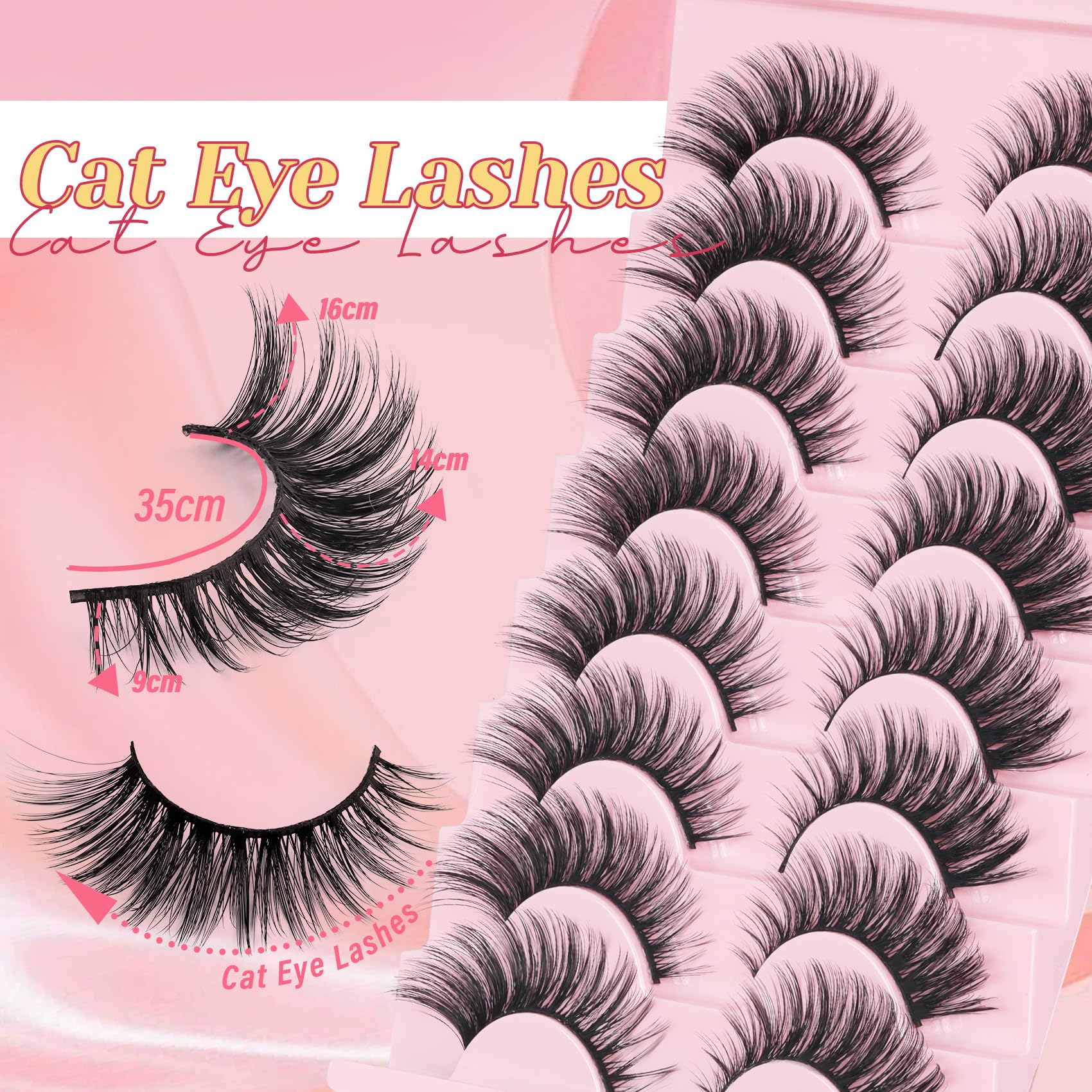Ahrikiss Lashes Wispy False Eyelashes Natural Look Cat Eye Lashes 8 Pairs Faux Mink Lashes Lightweight Eyelashes Kit with Lash Glue and Lash Tweezers Soft Fake Lashes (Ethereal)