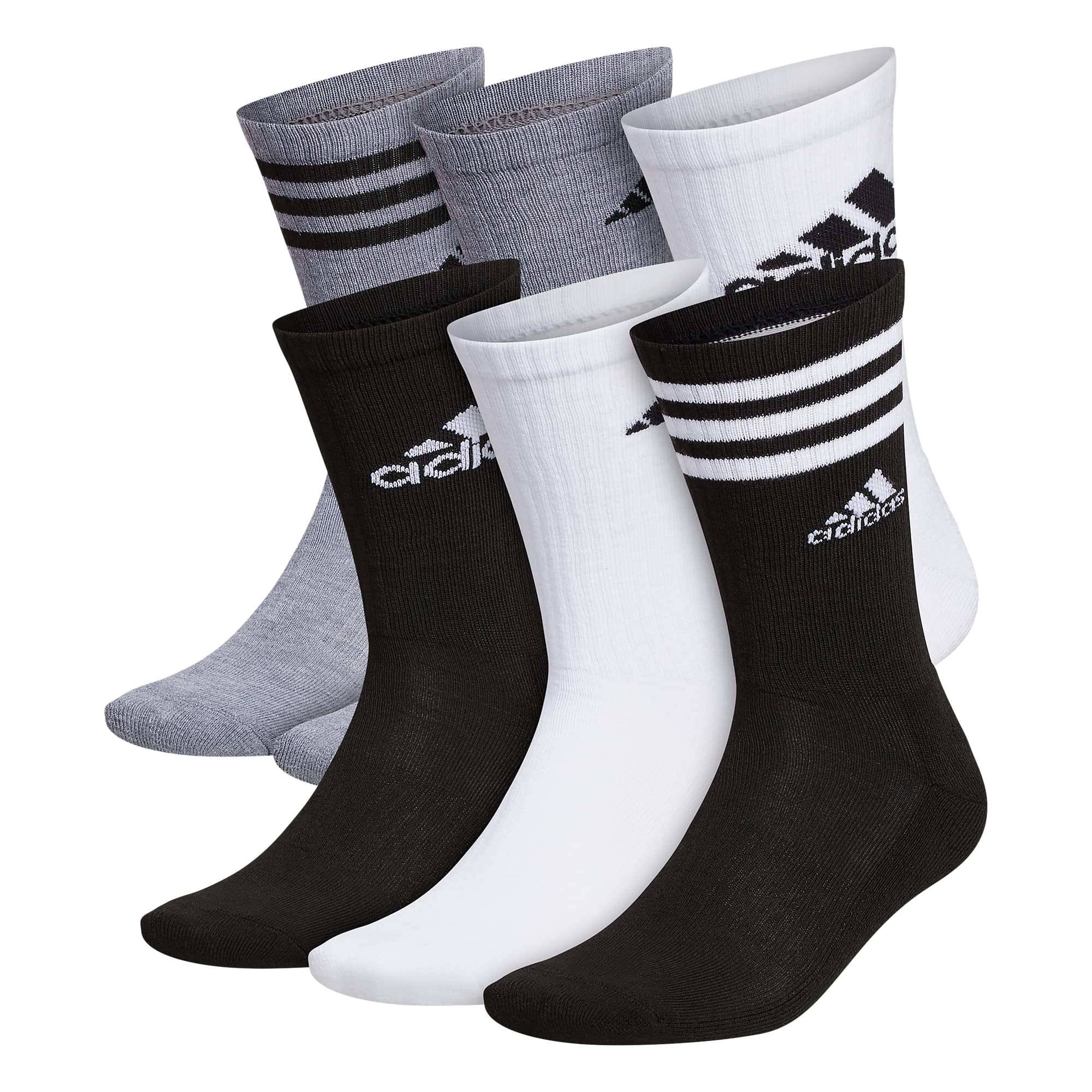 adidas Men's Athletic Cushioned 6-Pack Crew, Cushioned Crew Socks with Arch Compression for a Secure Fit