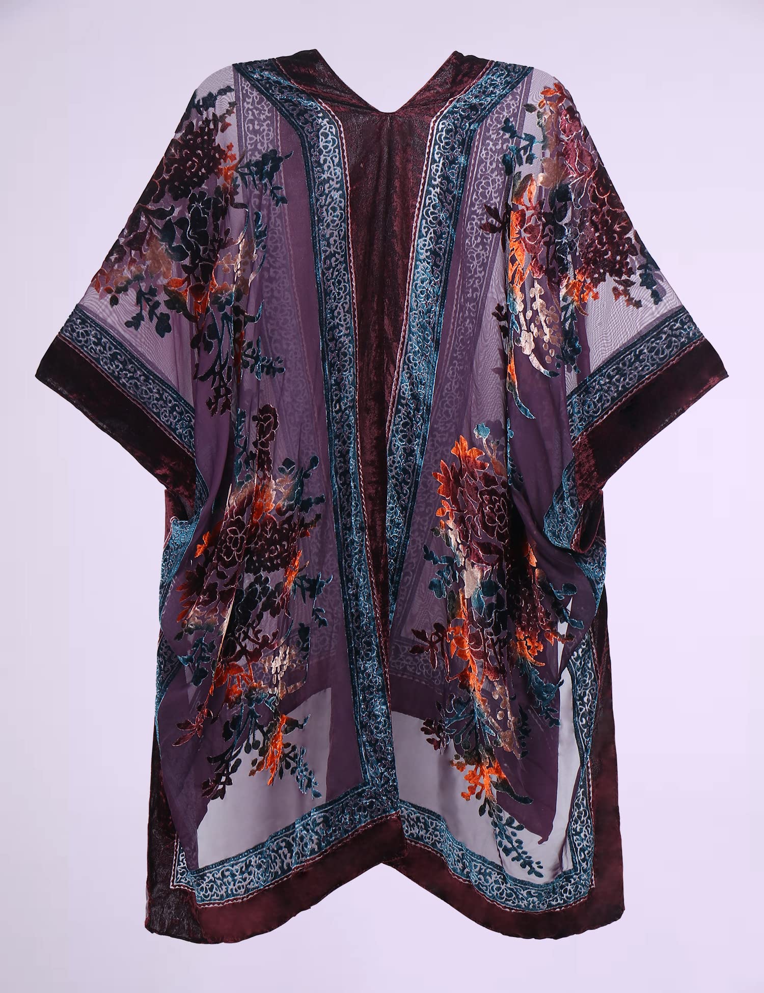 Women's Burnout Velvet Kimono Long Cardigan Cover Up Casual Outfit