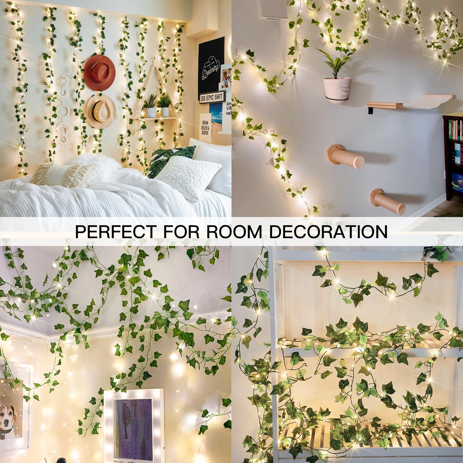 suddus Vine with Fairy Lights Battery Operated, 33ft 100 LED Maple Leaf String Lights with Remote, Dimmable Fall Garland with Lights for Bedroom Wall Indoor Outdoor Thanksgiving Decor (Warm White)