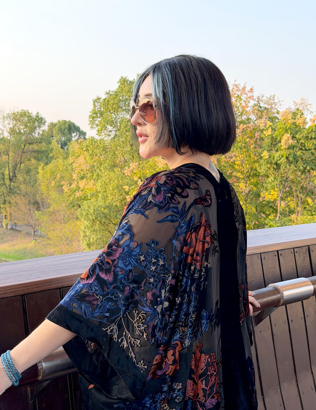 Women's Burnout Velvet Kimono Long Cardigan Cover Up Casual Outfit