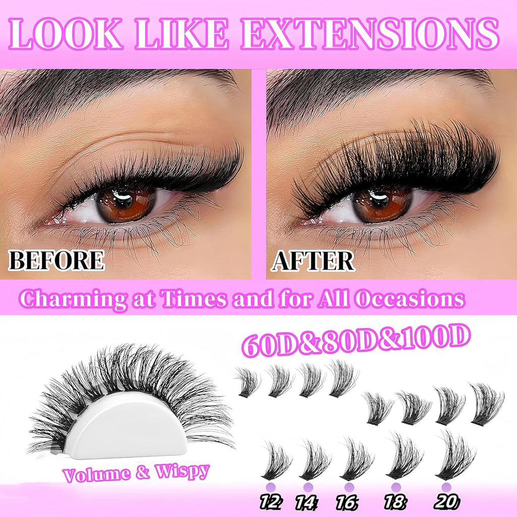 Lashes Clusters Kit 1846Pcs Bulk Packs Volume False Eyelash Extensions D Curl Wispy Individual Eyelashes, Volume Studio Effect, Wholesale Large Pack with Glue&Seal|Tweezers|Removers|Cleanser