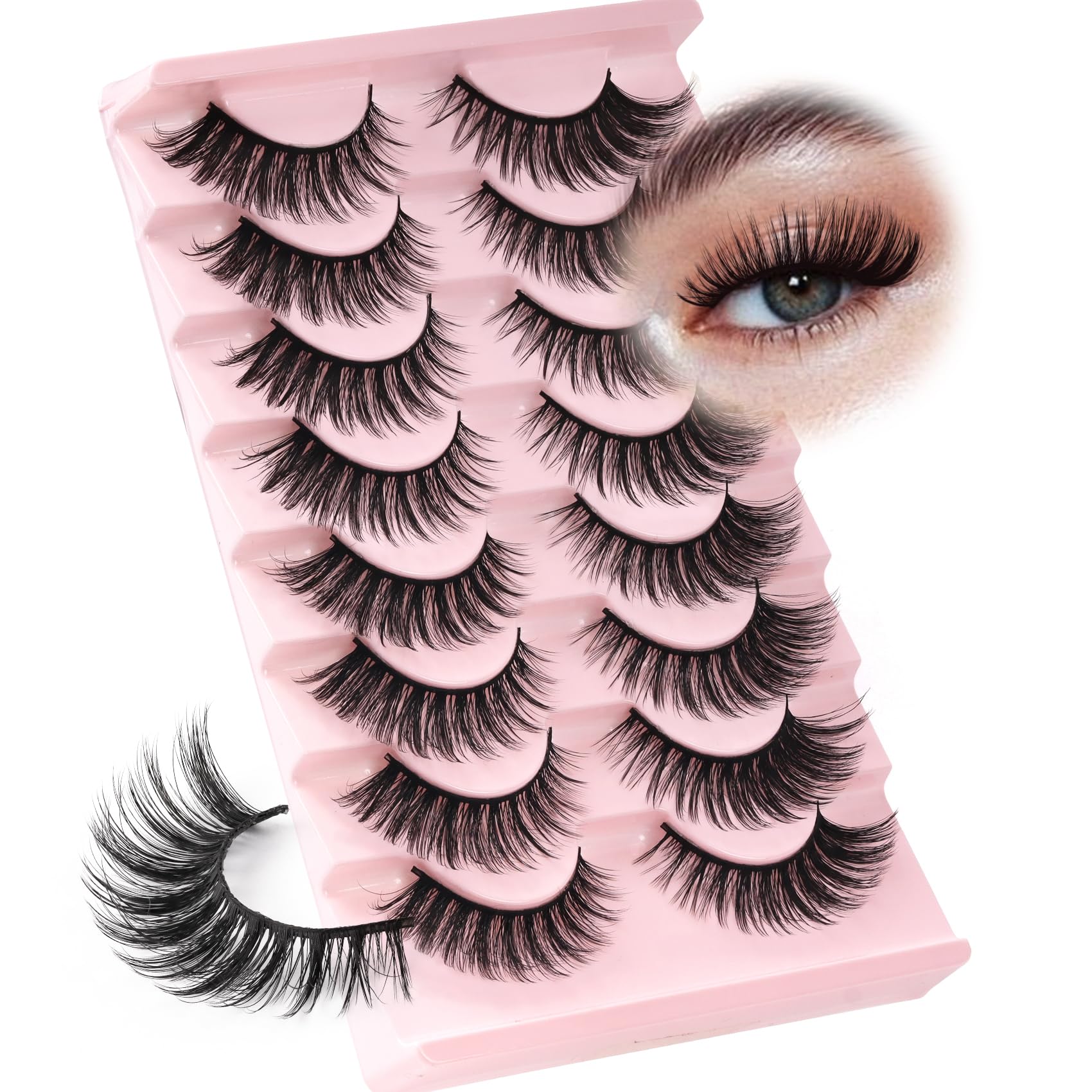 Ahrikiss Lashes Wispy False Eyelashes Natural Look Cat Eye Lashes 8 Pairs Faux Mink Lashes Lightweight Eyelashes Kit with Lash Glue and Lash Tweezers Soft Fake Lashes (Ethereal)