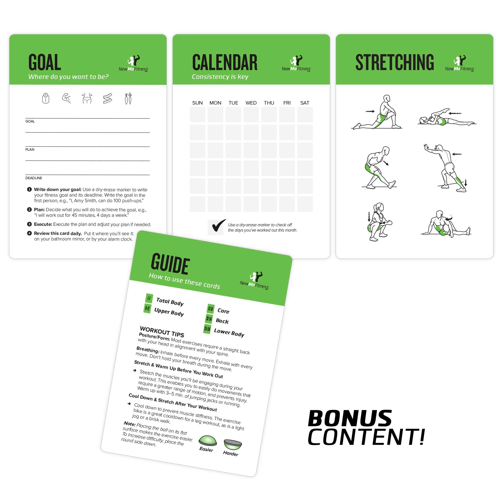 NewMe Fitness Bodyweight Workout Cards, Instructional Fitness Deck for Women & Men, Beginner Fitness Guide to Training Exercises at Home or Gym (Bodyweight, Vol 1)