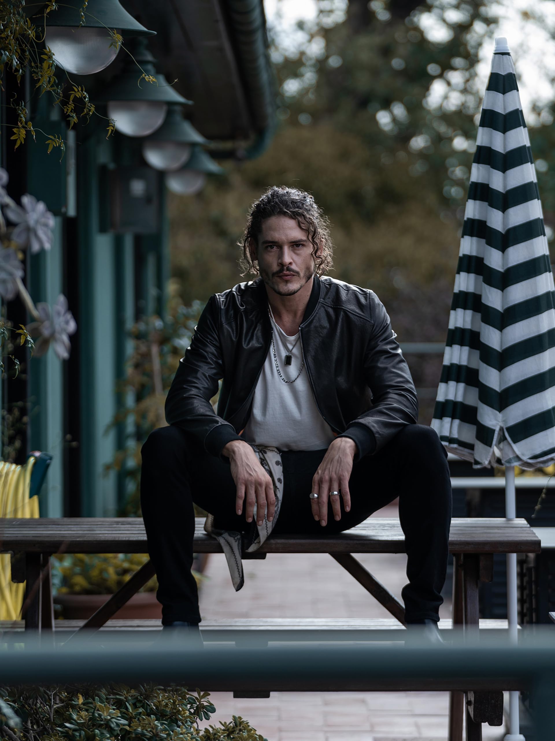 Bigardini Men's Leather Bomber Jacket - Genuine Lambskin Leather Jacket for Men - Black