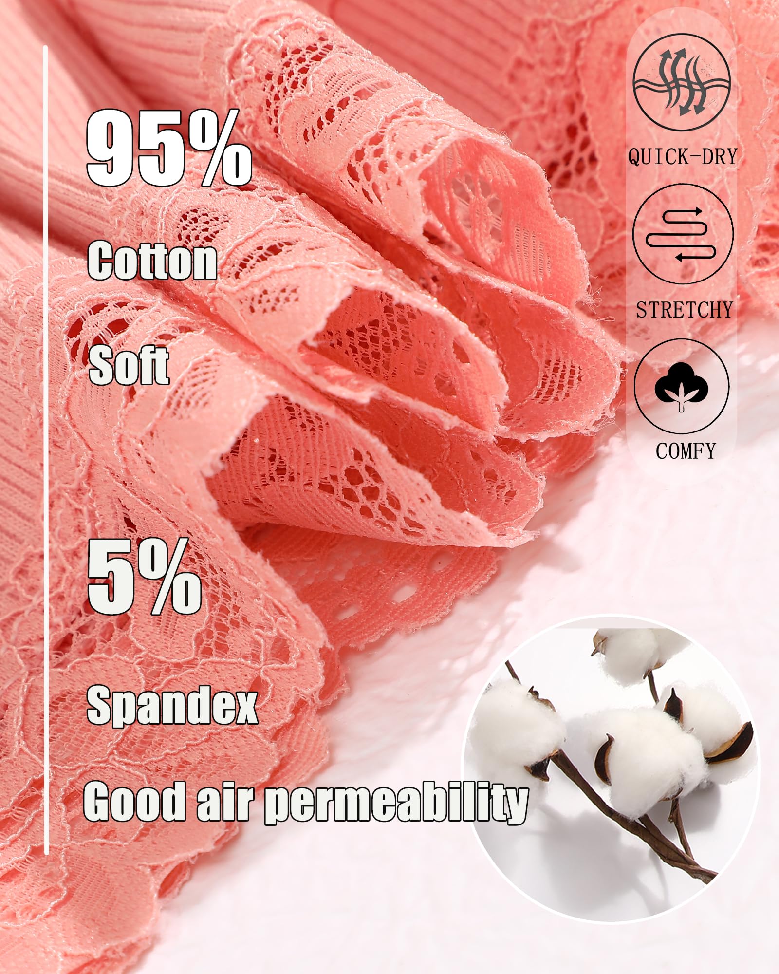 Sth Big Womens Cotton Underwear Sexy Lace Brazilian Panties Soft Breathable Cotton Bikini for Ladies 6 Pack