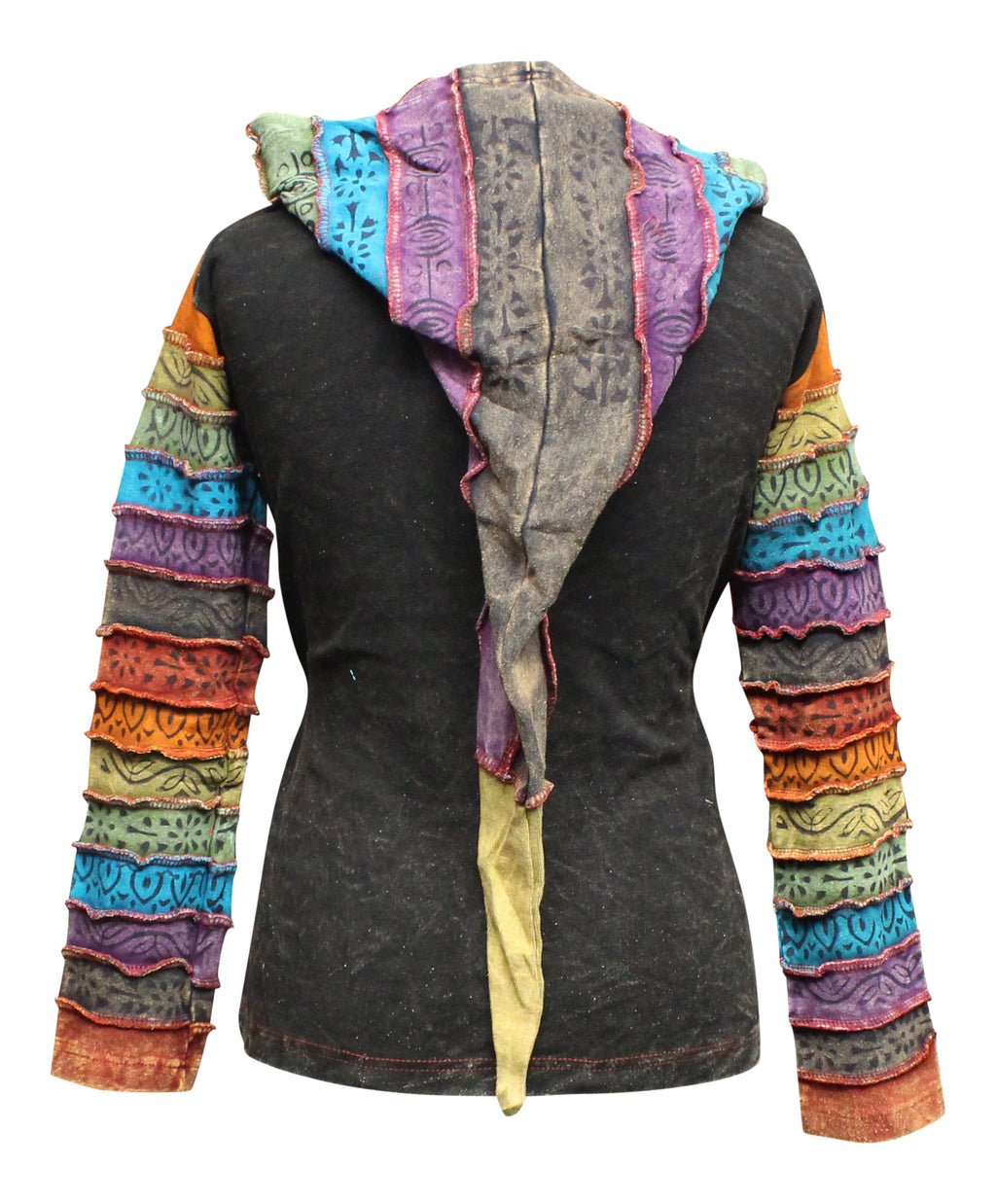 Shopoholic Fashion Women's Full Sleeve Gothic Sun Patchwork Faded Pixie Cotton Hippy Rib Hoodie