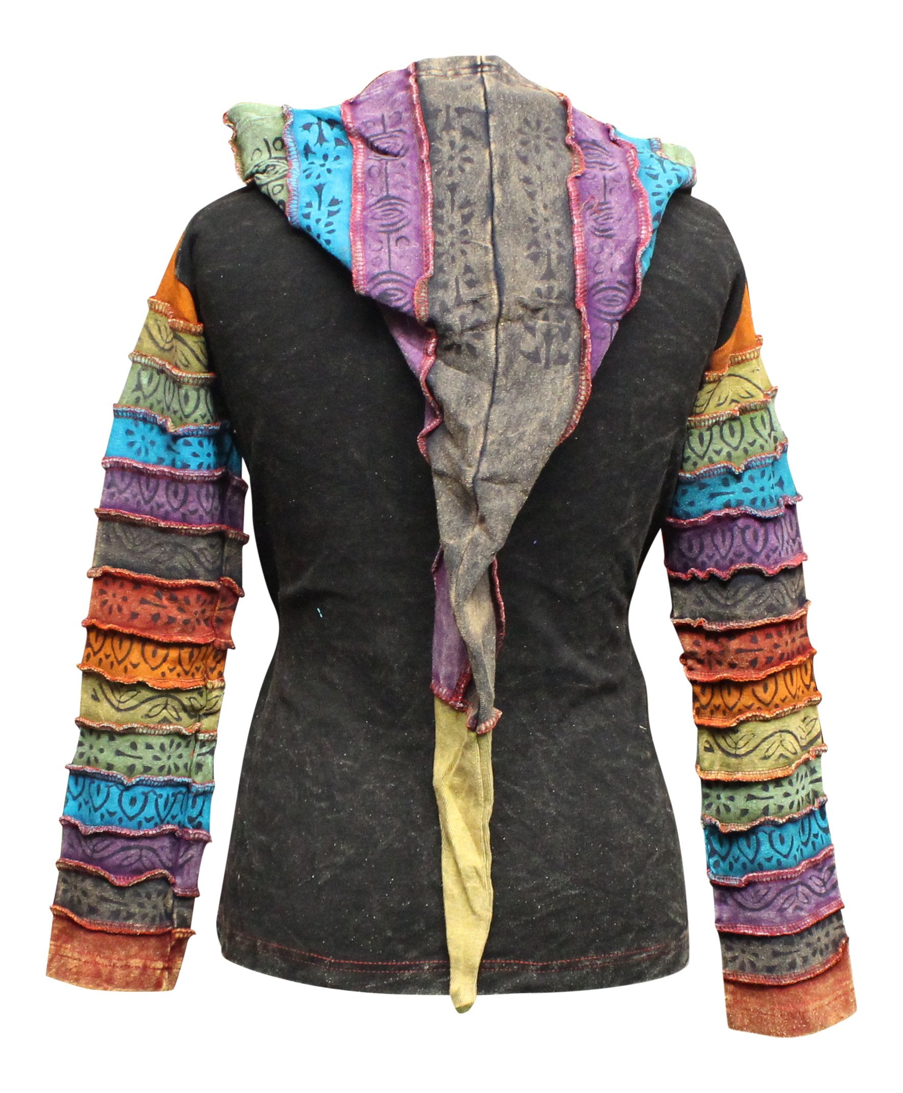 Shopoholic Fashion Women's Full Sleeve Gothic Sun Patchwork Faded Pixie Cotton Hippy Rib Hoodie