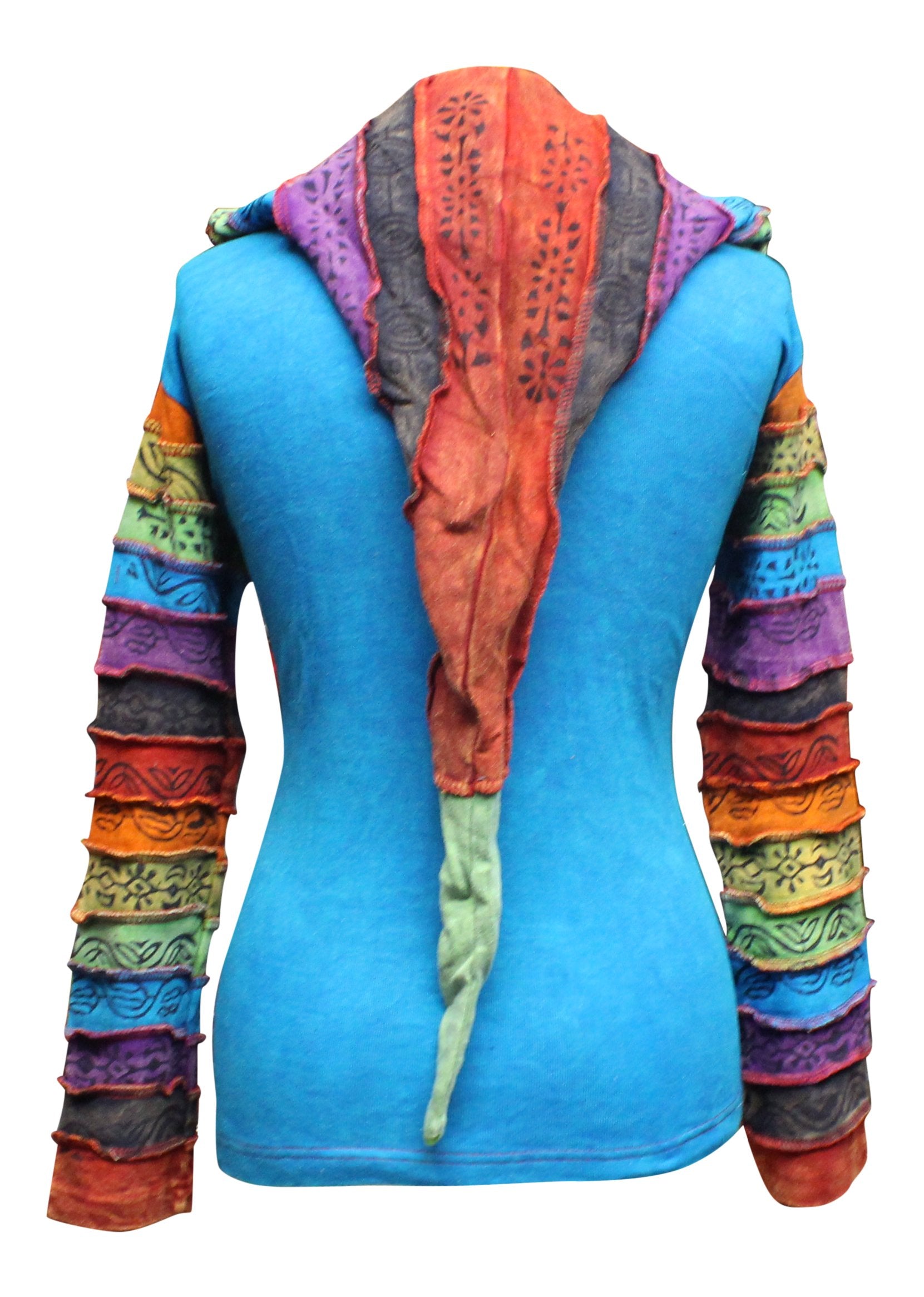 Shopoholic Fashion Women's Full Sleeve Gothic Sun Patchwork Faded Pixie Cotton Hippy Rib Hoodie