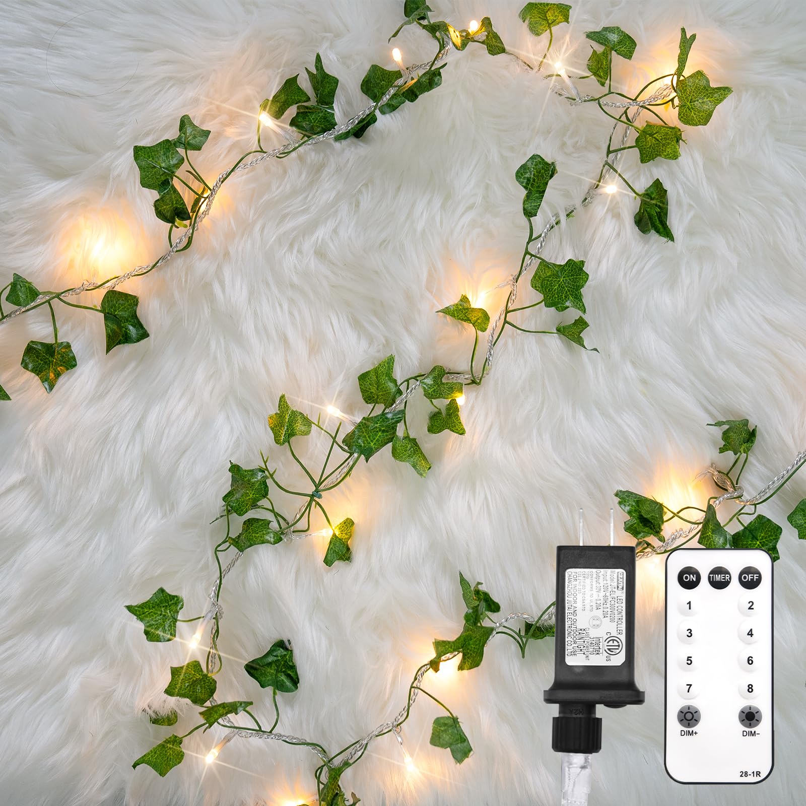 suddus Vine with Fairy Lights Battery Operated, 33ft 100 LED Maple Leaf String Lights with Remote, Dimmable Fall Garland with Lights for Bedroom Wall Indoor Outdoor Thanksgiving Decor (Warm White)