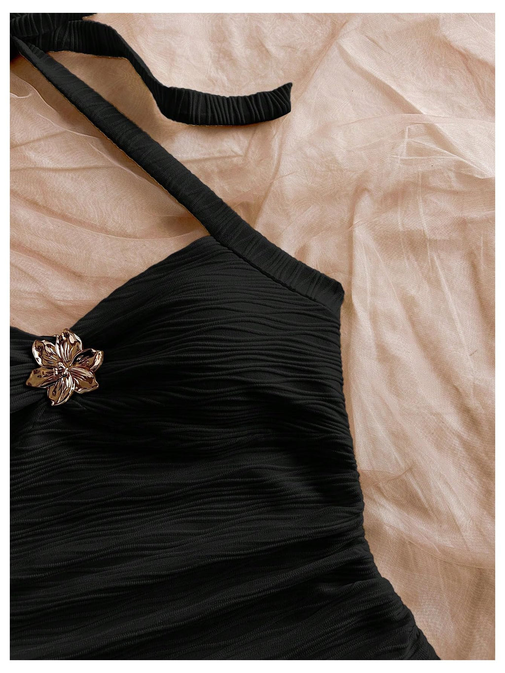 SOLY HUX Women's V Neck Halter Tops Open Back Y2k Ruched Floral Metal Summer Going Out Cami Tops