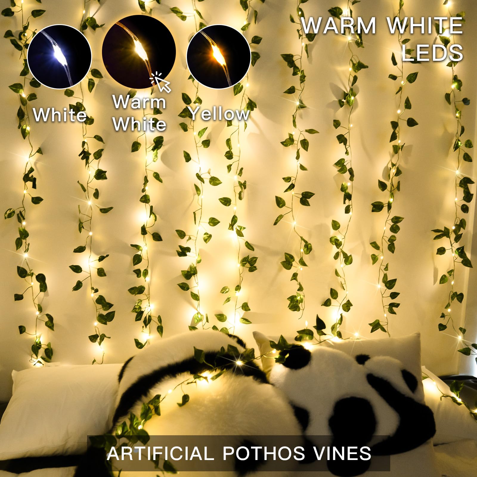 suddus Vine with Fairy Lights Battery Operated, 33ft 100 LED Maple Leaf String Lights with Remote, Dimmable Fall Garland with Lights for Bedroom Wall Indoor Outdoor Thanksgiving Decor (Warm White)