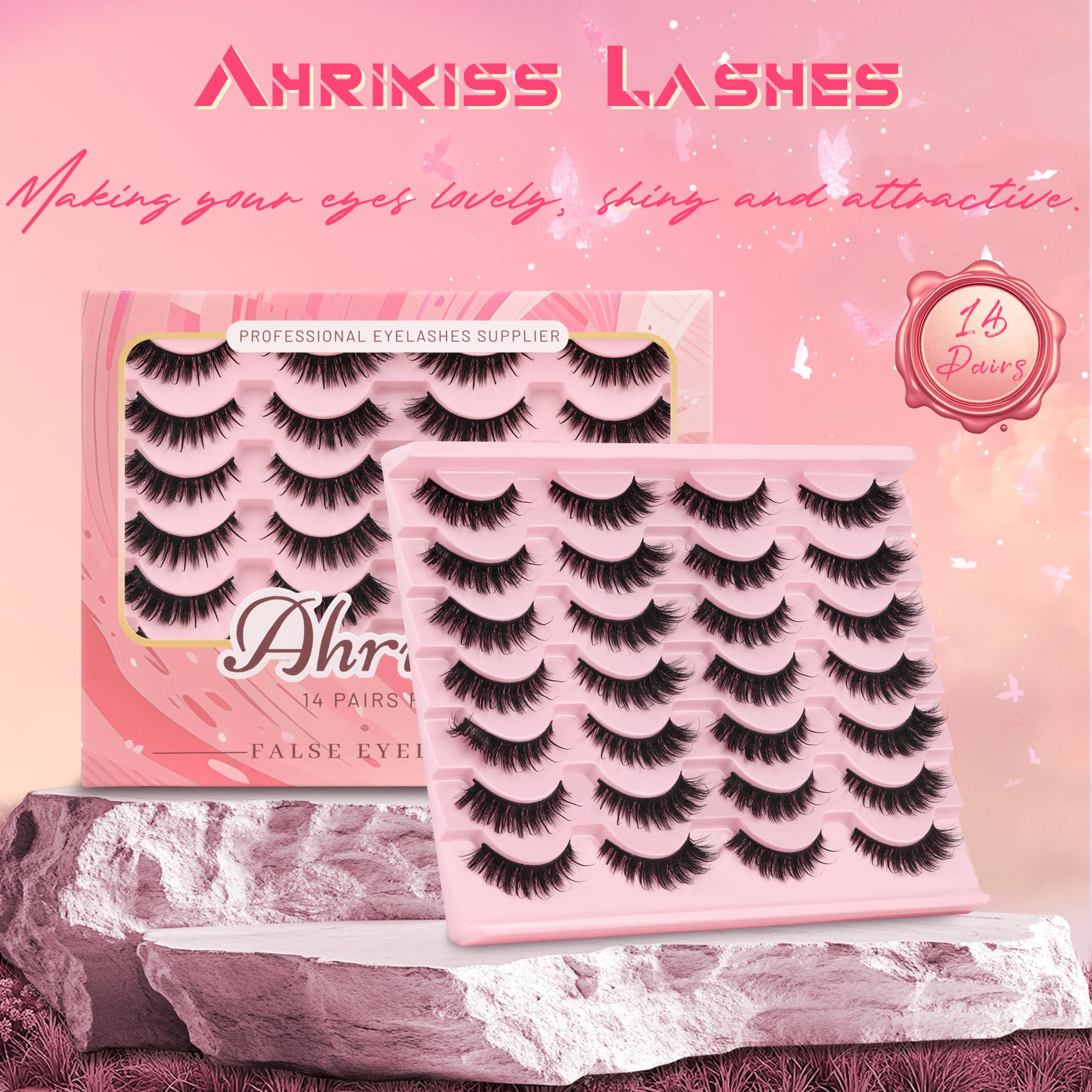 Ahrikiss Lashes Wispy False Eyelashes Natural Look Cat Eye Lashes 8 Pairs Faux Mink Lashes Lightweight Eyelashes Kit with Lash Glue and Lash Tweezers Soft Fake Lashes (Ethereal)