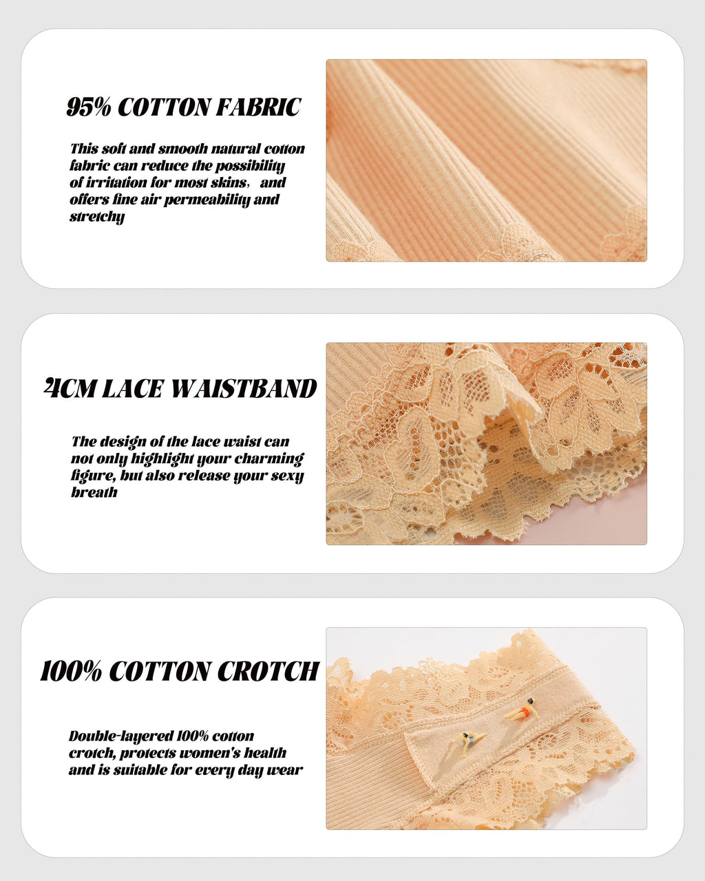 Sth Big Womens Cotton Underwear Sexy Lace Brazilian Panties Soft Breathable Cotton Bikini for Ladies 6 Pack